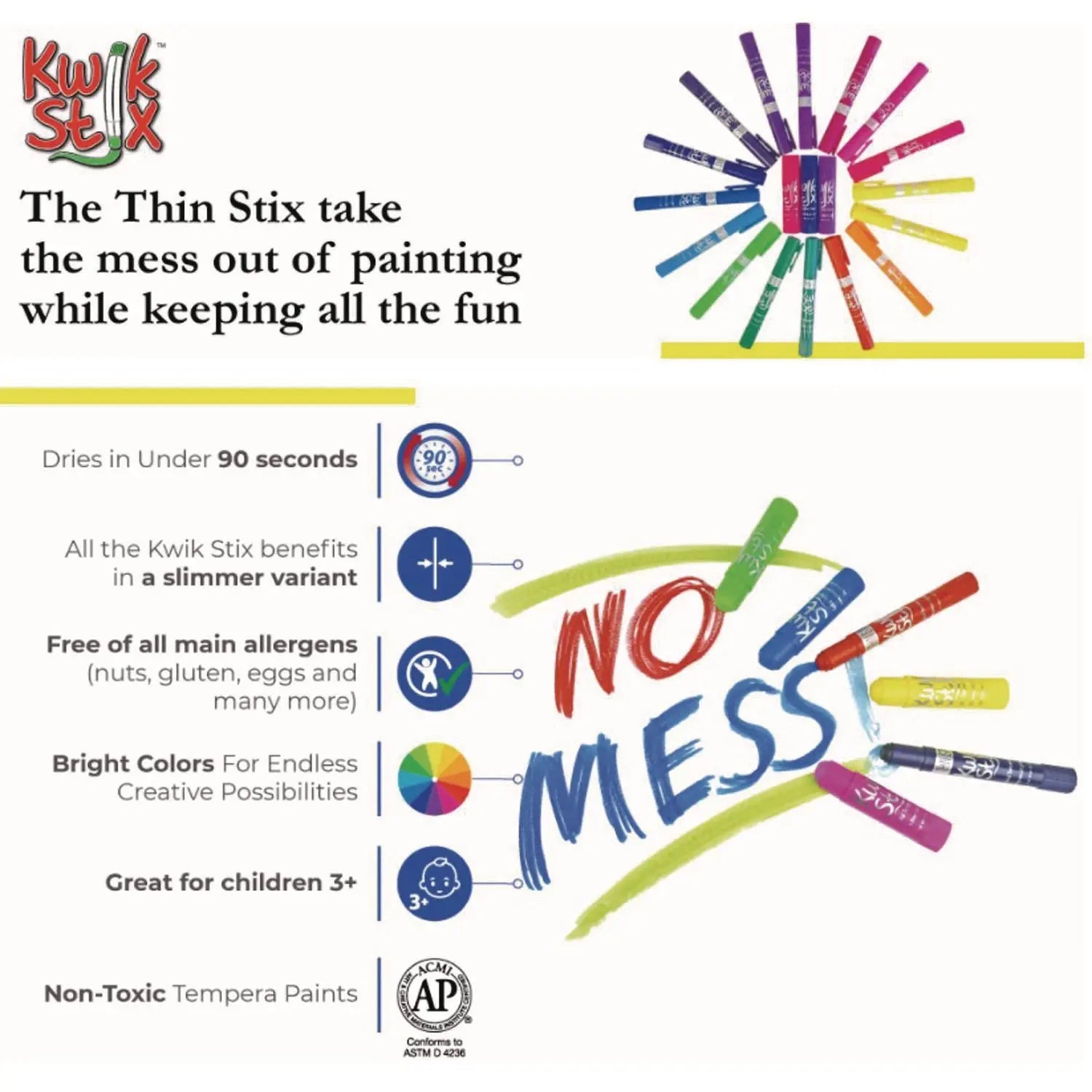 Thin Stix Tempera Paint Set, 12 Assorted Classic Colors, 12/Set, 12 Sets/Carton TPG Creations™ Flipcost