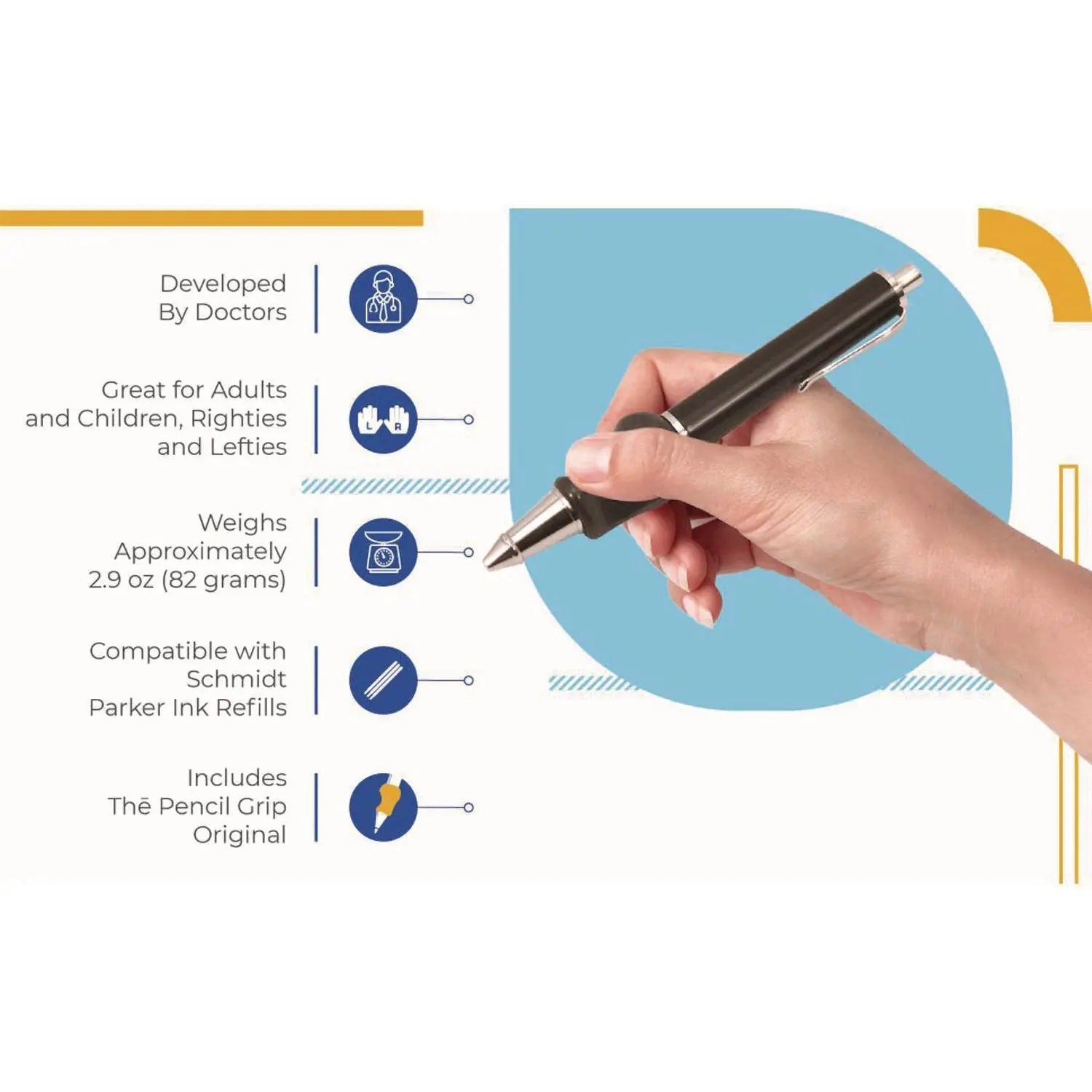 Heavyweight Ball Pen w/The Pencil Grip, Ballpoint Pen, Retractable, Med 0.7 mm, Black Ink, Black/Silver/Navy Barrel, 8/Carton TPG Creations™ Flipcost