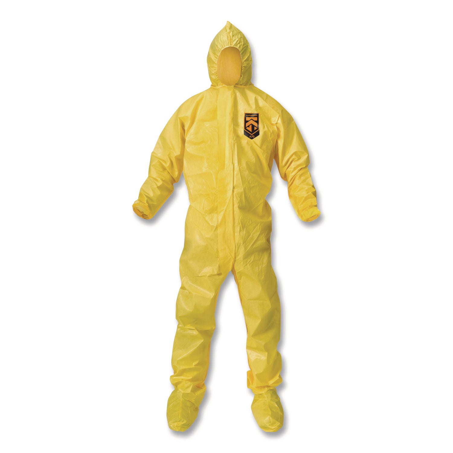KleenGuard™ A70 Chemical Spray Protection Coveralls, Elastic Wrists, Ankles, Hood and Boots, Medium, Yellow, 12/Carton
