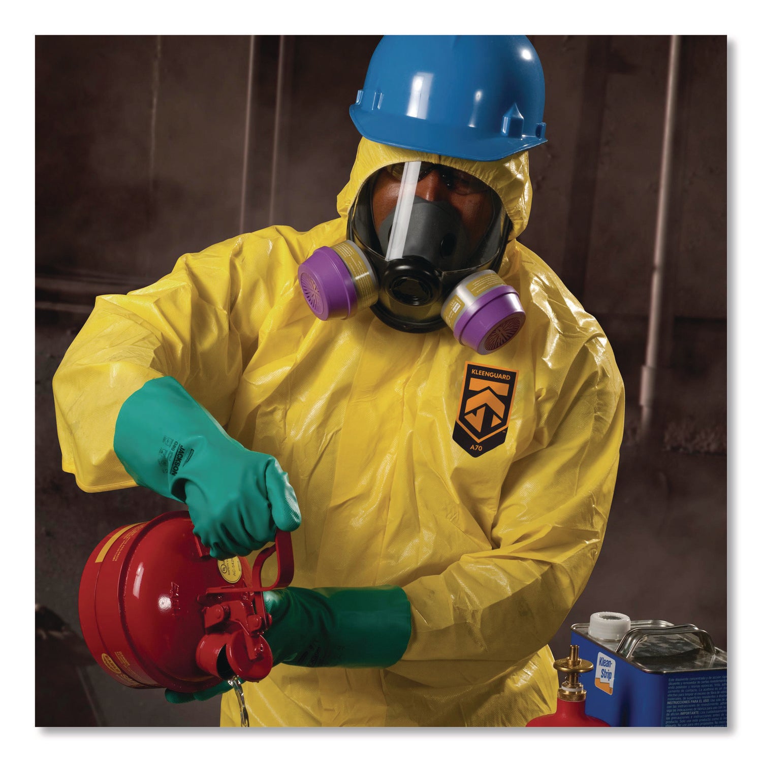 KleenGuard™ A70 Chemical Spray Protection Coveralls, Elastic Wrists, Ankles, Hood and Boots, Large, Yellow, 12/Carton