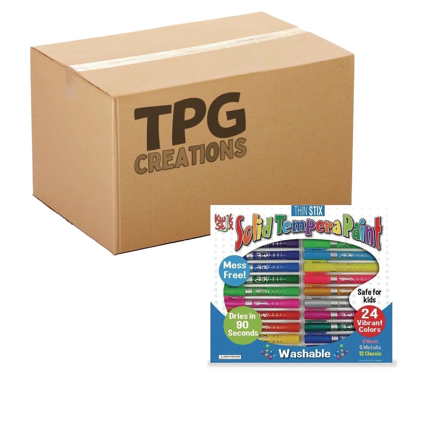 Thin Stix Tempera Paint Set, 12 Assorted Metallic Colors, 24/Set, 6 Sets/Carton