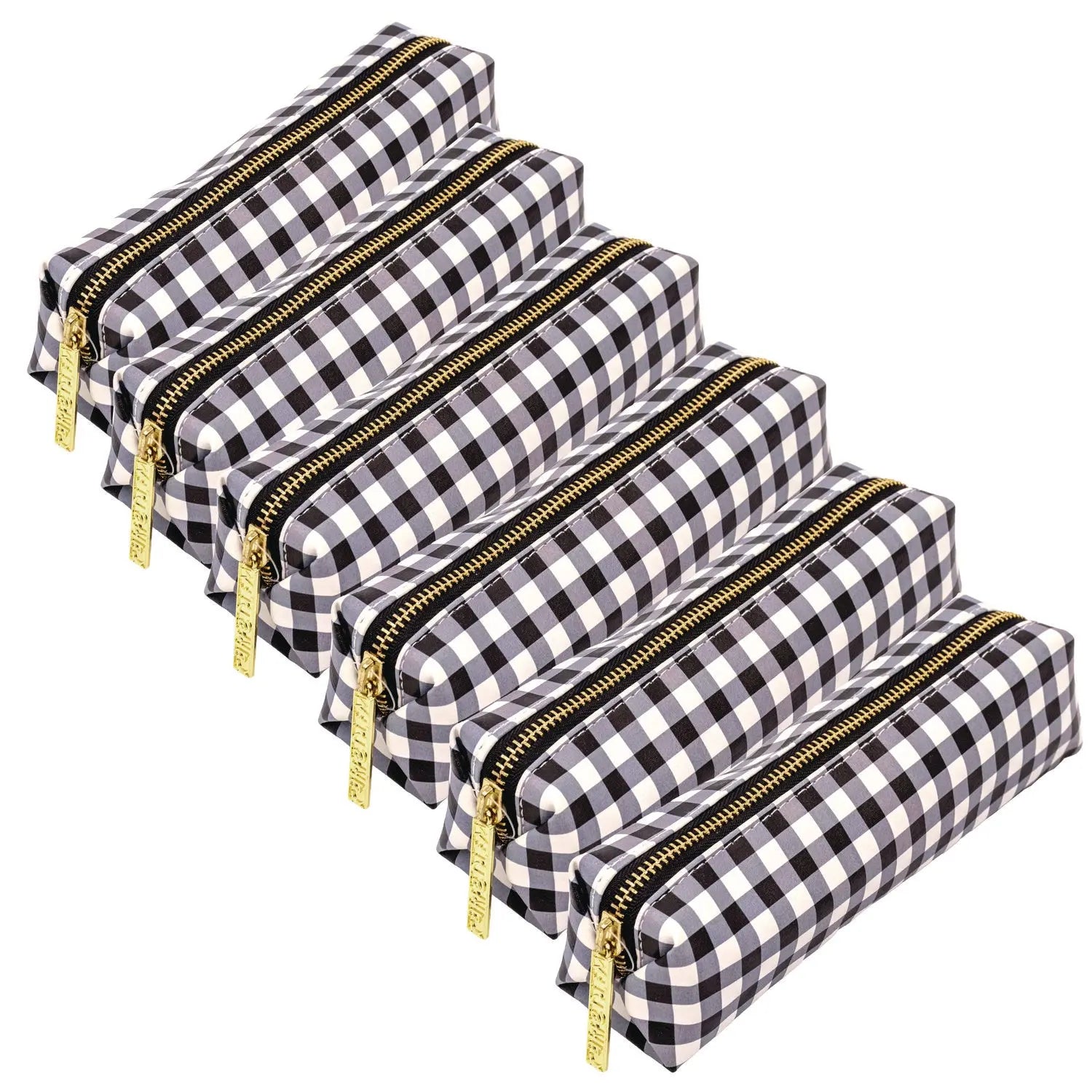 Pencil Case, 7.9 x 2 x 2, Black and White Check, 6/Pack