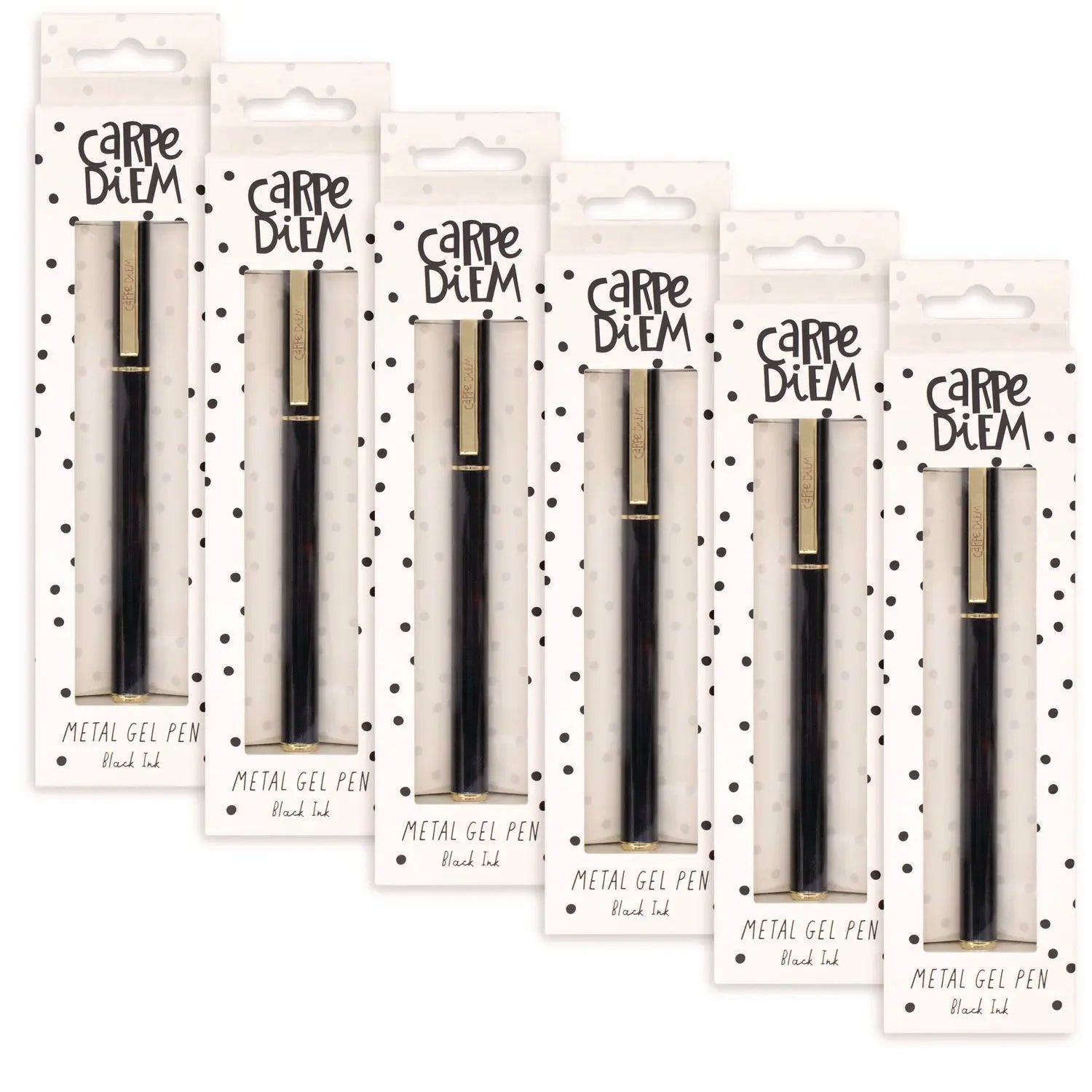 Carpe Diem All Metal Gel Pens Gel Pen, Stick, Medium 0.7 mm, Black Ink, Black Barrel, 6/Pack