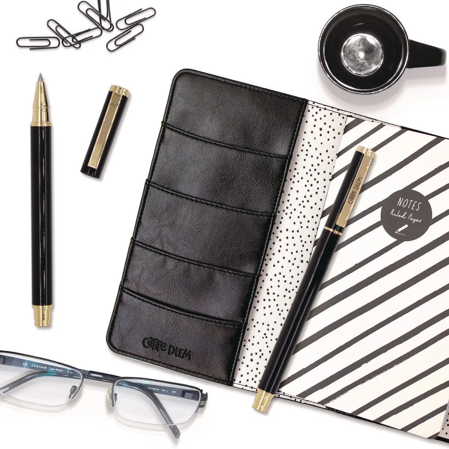 Carpe Diem All Metal Gel Pens Gel Pen, Stick, Medium 0.7 mm, Black Ink, Black Barrel, 6/Pack PUKKA PAD® Flipcost