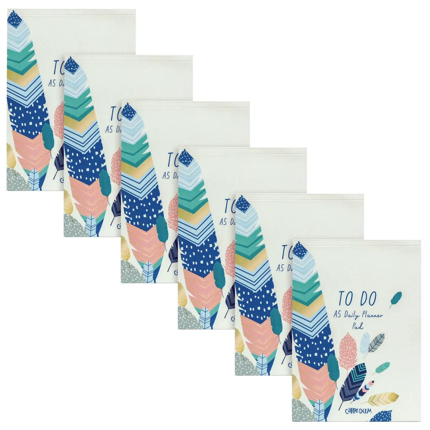 Daily Planner, Feathers, 8.27 x 5.83, Blue/Cream/Pink Cover, 2-Month, Undated, 6/Pack