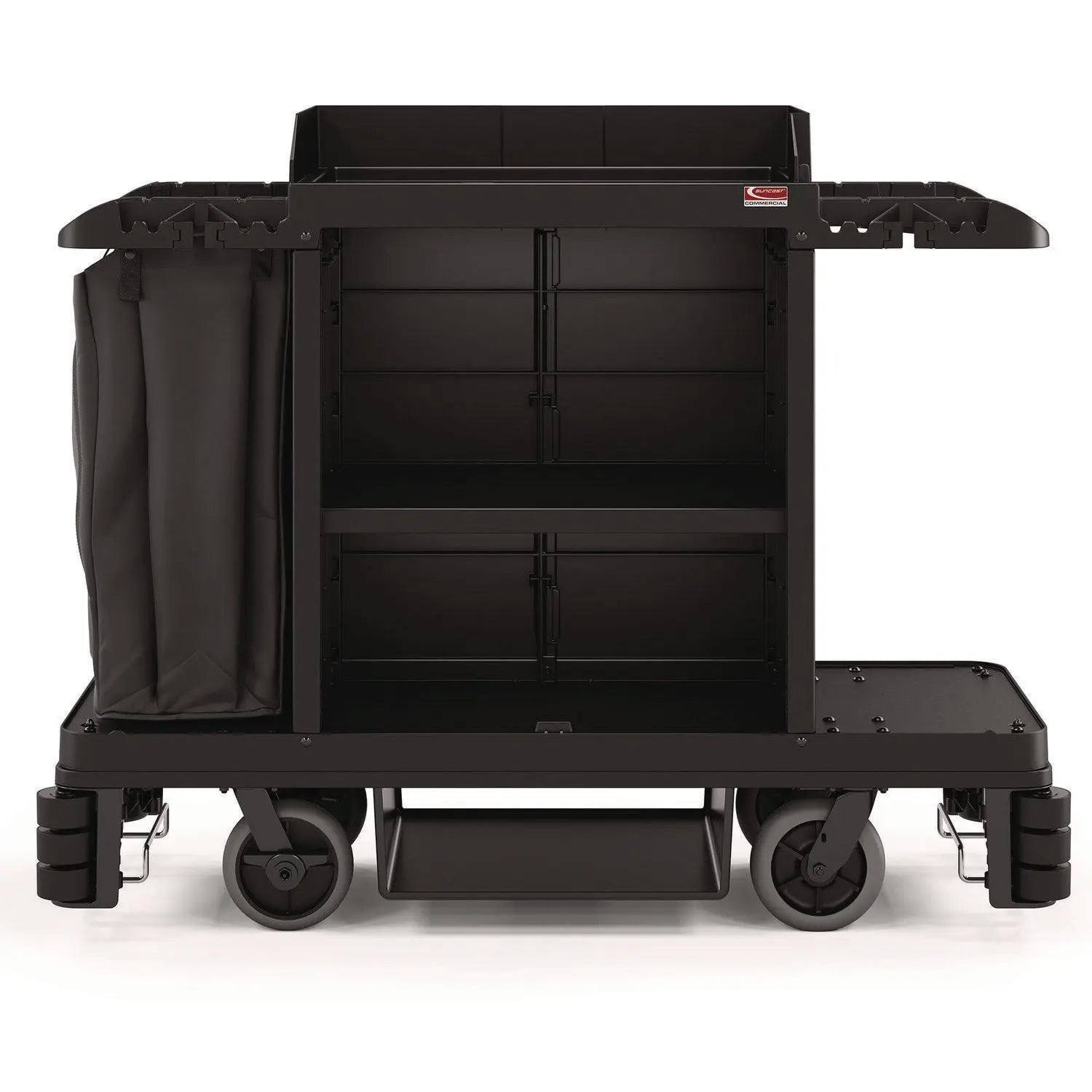 Premium Housekeeping Cart, Plastic, 1 Shelf, 24" x 62.13" x 49.75", Black