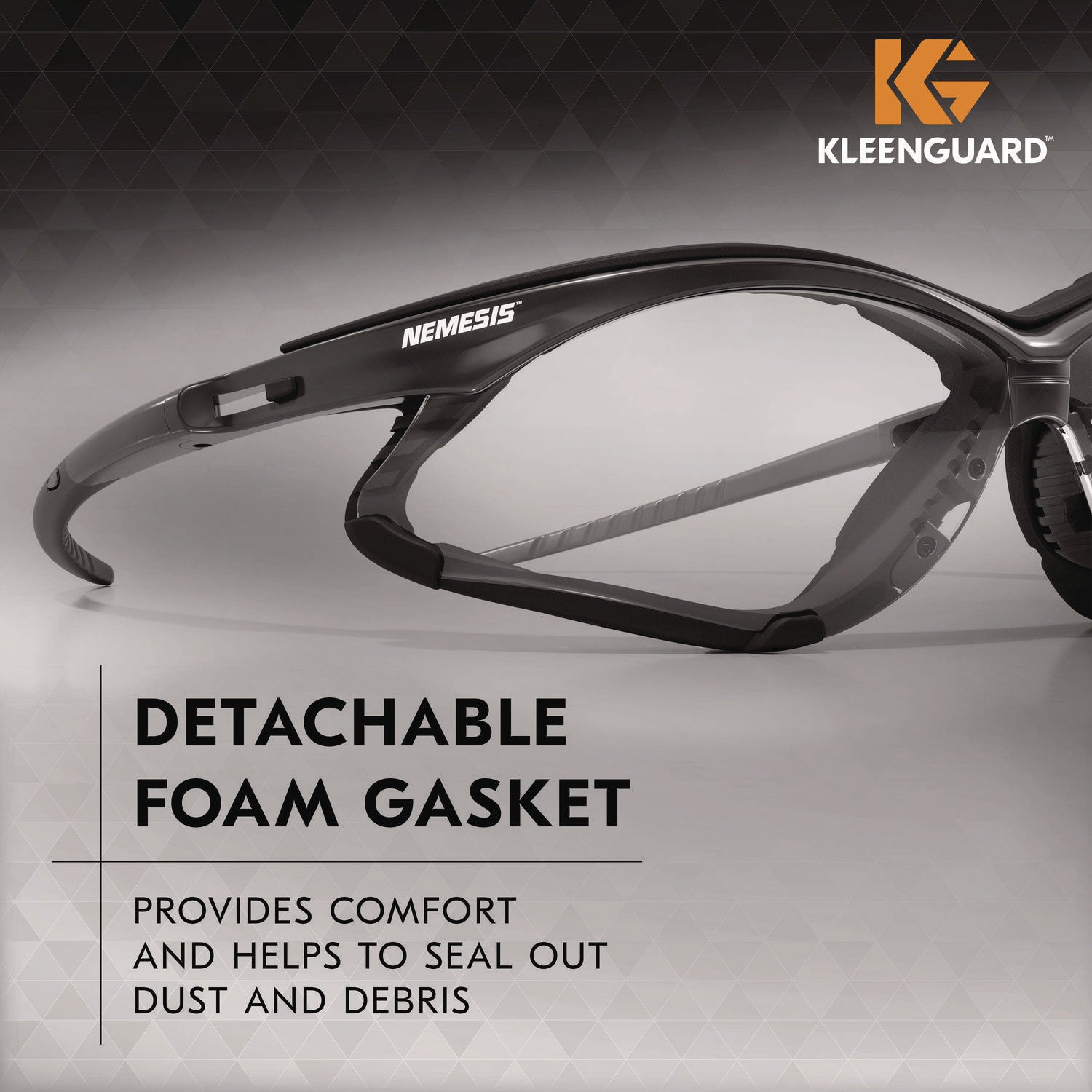 KleenGuard™ V30 Nemesi Foam Safety Glasses, Black Nylon Frame, Clear Polycarbonate Lens, 12/Carton