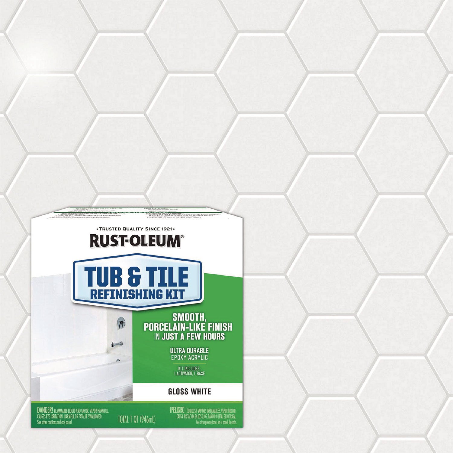 Rust-Oleum® Specialty Tub and Tile Refinishing Kit, Gloss White, Quart, 4 Kits/Carton