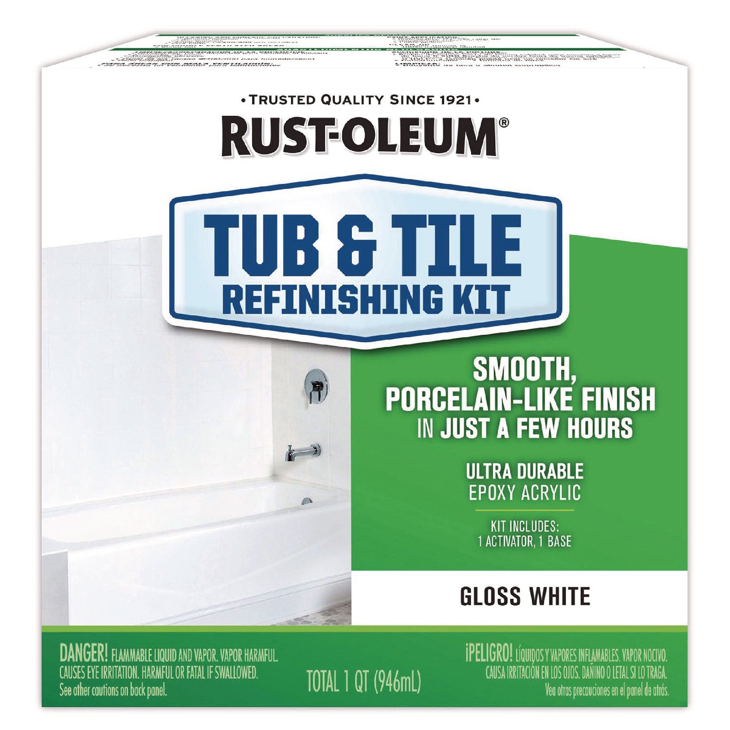 Rust-Oleum® Specialty Tub and Tile Refinishing Kit, Gloss White, Quart, 4 Kits/Carton
