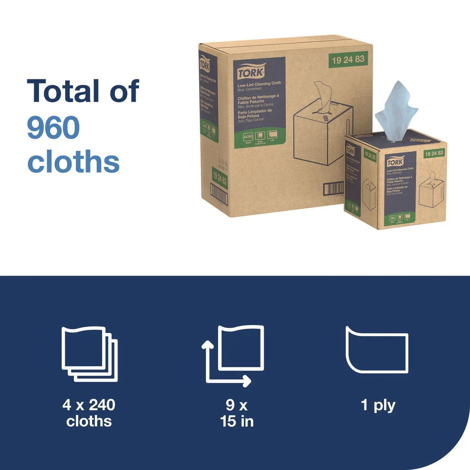 Low-Lint Cleaning Cloths, 1-Ply, 15 x 15, Blue, 240 Sheets, 4 Boxes/Carton Tork® Flipcost