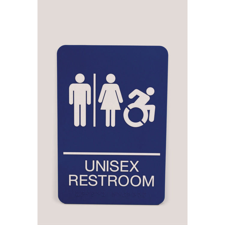 Headline® Sign ADA Sign, Unisex Restroom, 6 x 9, Blue Face, White Graphics