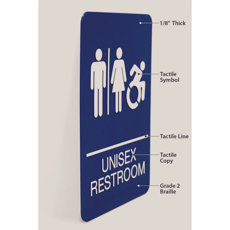 Headline® Sign ADA Sign, Unisex Restroom, 6 x 9, Blue Face, White Graphics