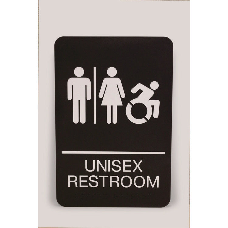 Headline® Sign ADA Sign, Unisex Restroom, 6 x 9, Black Face, White Graphics