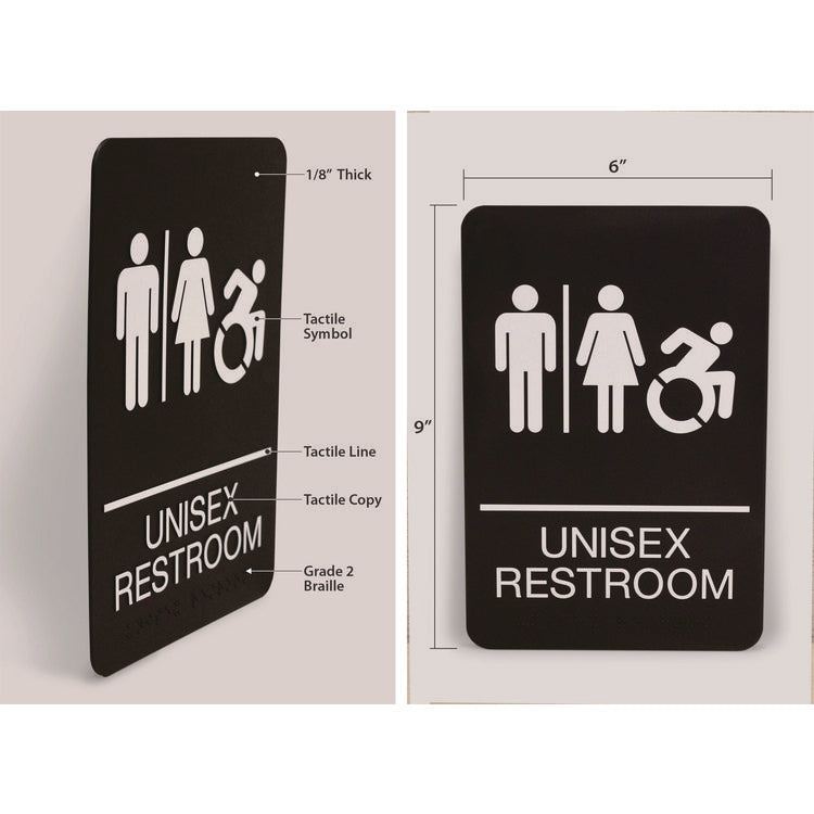 Headline® Sign ADA Sign, Unisex Restroom, 6 x 9, Black Face, White Graphics
