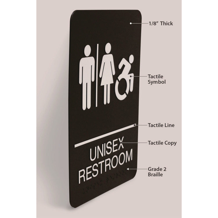 Headline® Sign ADA Sign, Unisex Restroom, 6 x 9, Black Face, White Graphics