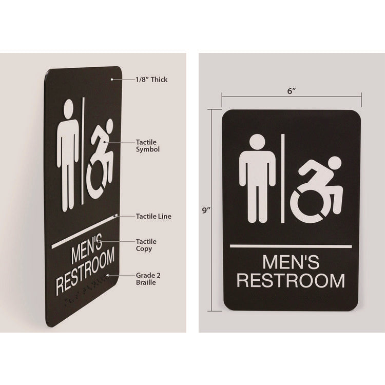 Headline® Sign ADA Sign, Men's Restroom, 6 x 9, Black Face, White Graphics