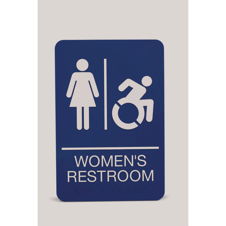 Headline® Sign ADA Sign, Women's Restroom, 6 x 9, Blue Face, White Graphics