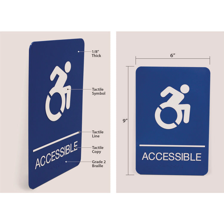 Headline® Sign ADA Sign, Accessible, 6 x 9, Blue Face, White Graphics
