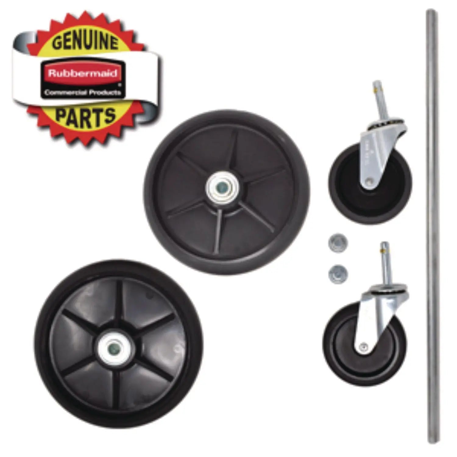 8" Ball Bearing Wheel and 4" Swivel Stem Caster Kit with Axle for Microfiber Cleaning Cart, (2) Wheels, (2) Casters Rubbermaid® Commercial Flipcost