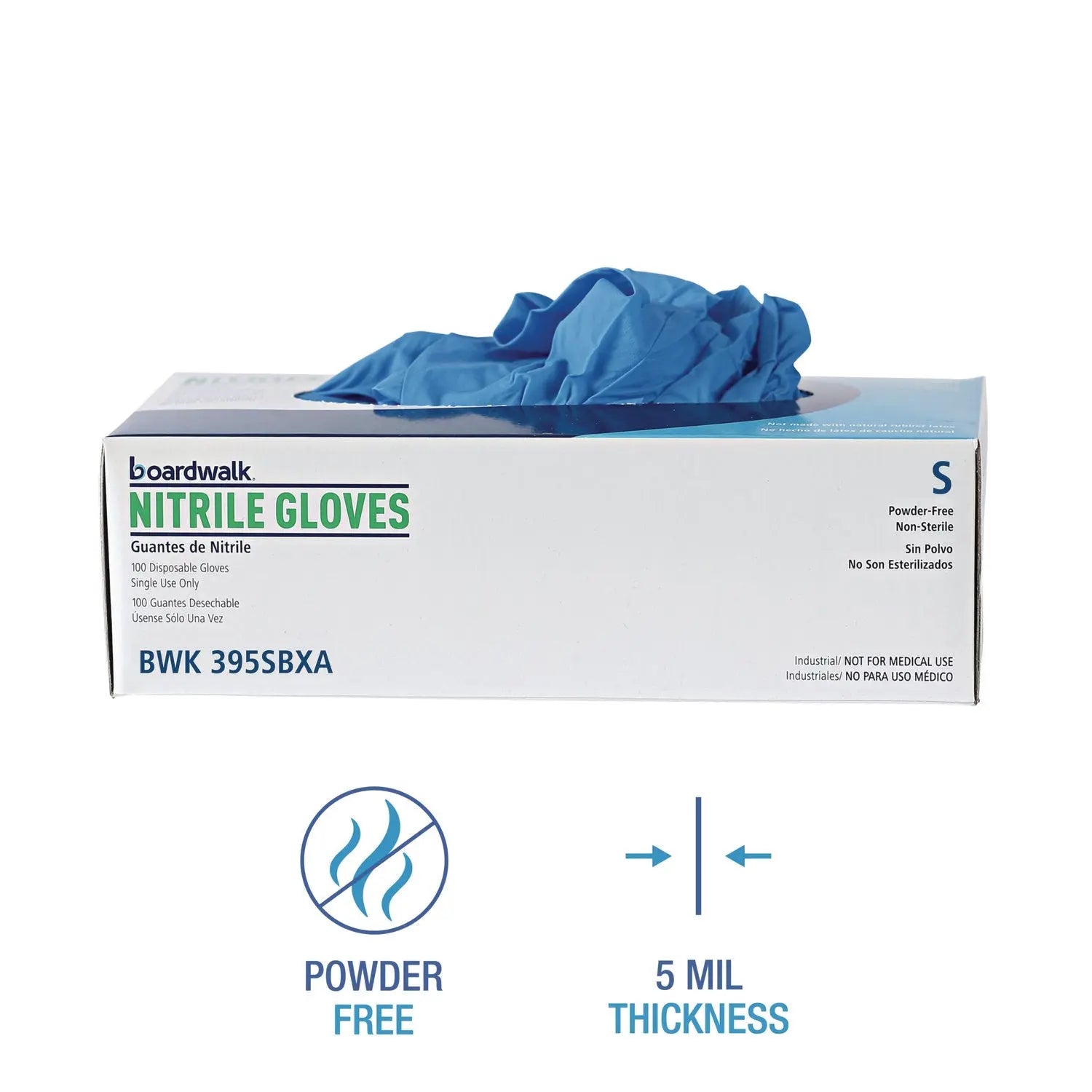Disposable Powder-Free Nitrile Gloves, Small, Blue, 5 mil, 100/Box Boardwalk® Flipcost