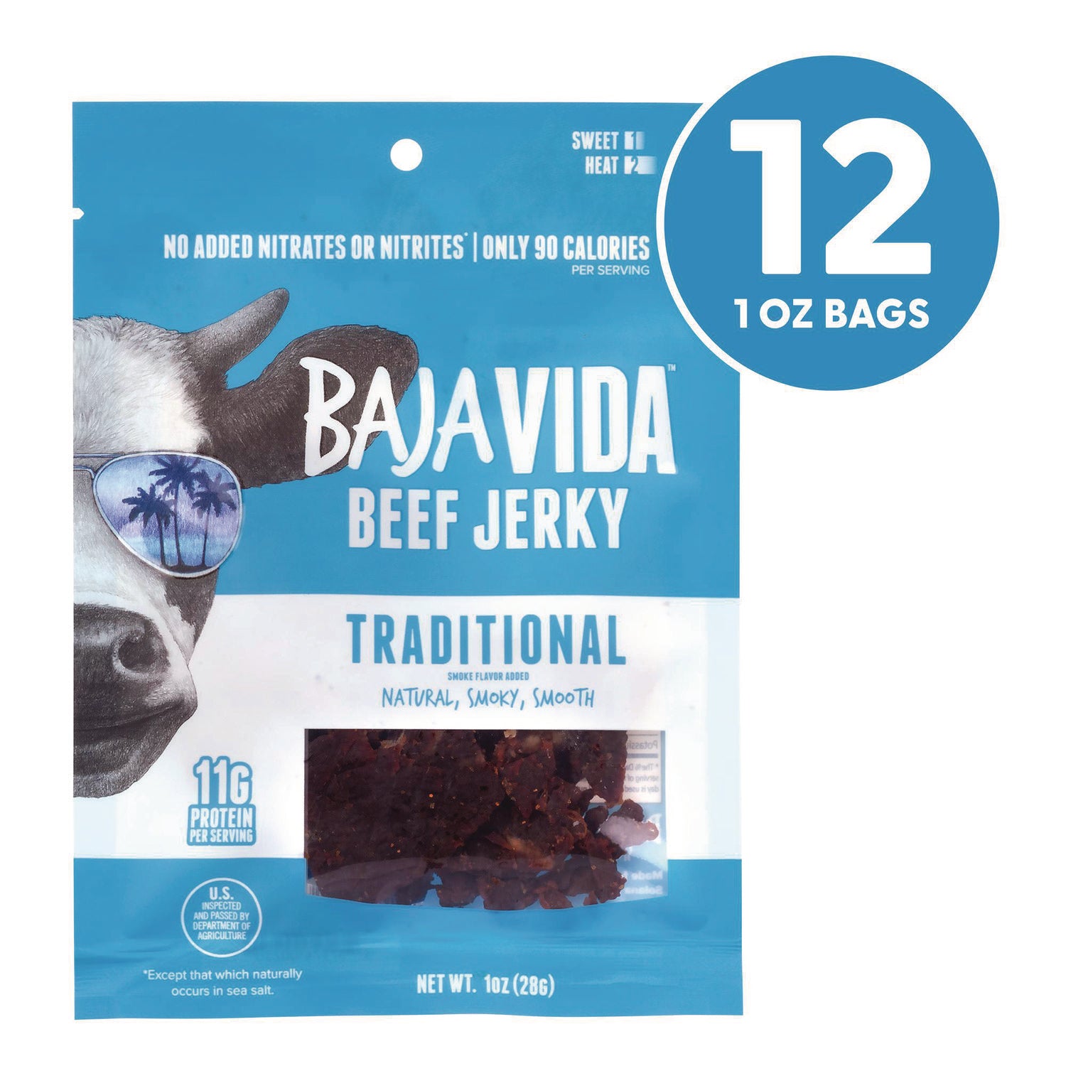 Baja Jerky Beef Jerky Traditional Snack Pack, Original, 1 oz Packet, 12/Carton