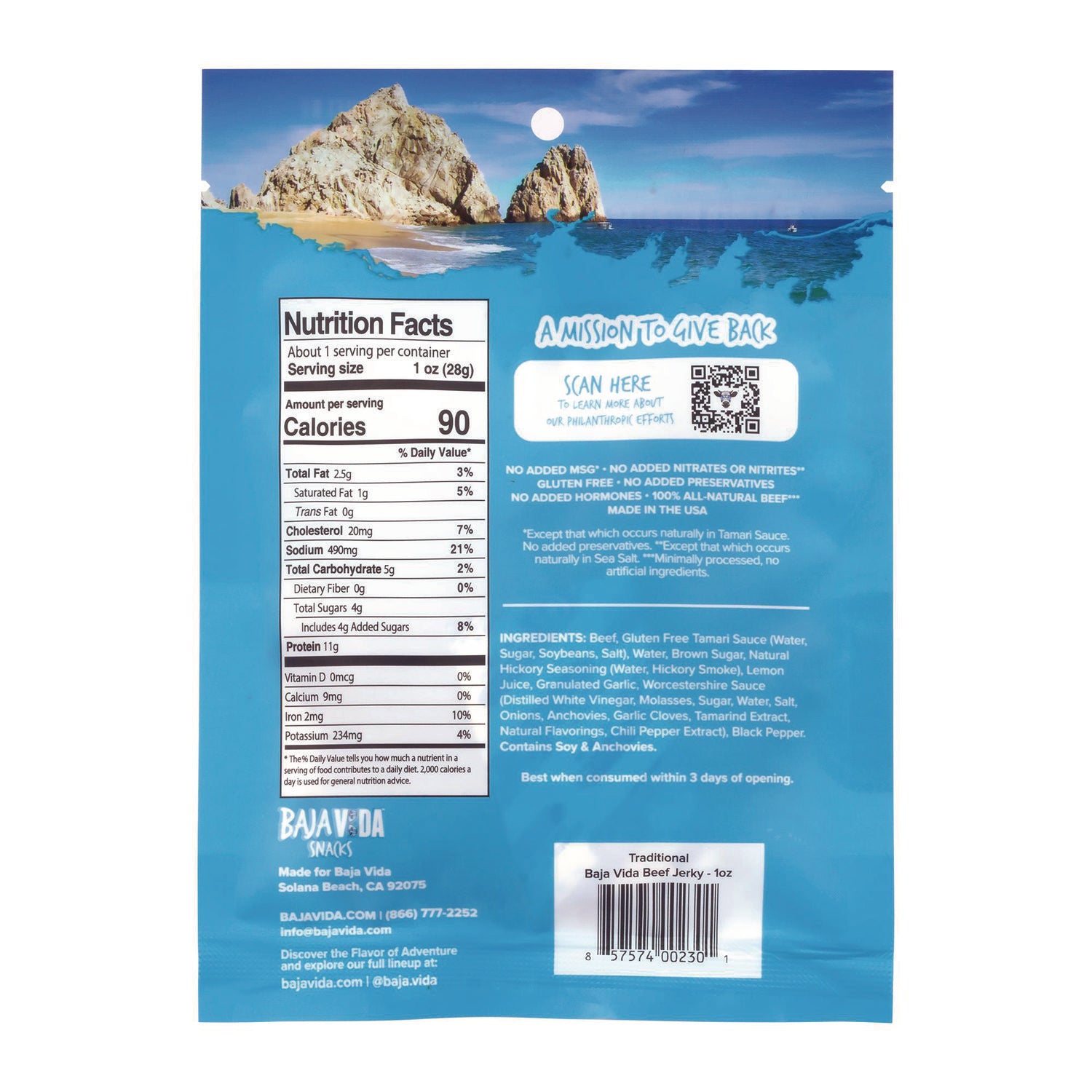 Baja Jerky Beef Jerky Traditional Snack Pack, Original, 1 oz Packet, 12/Carton