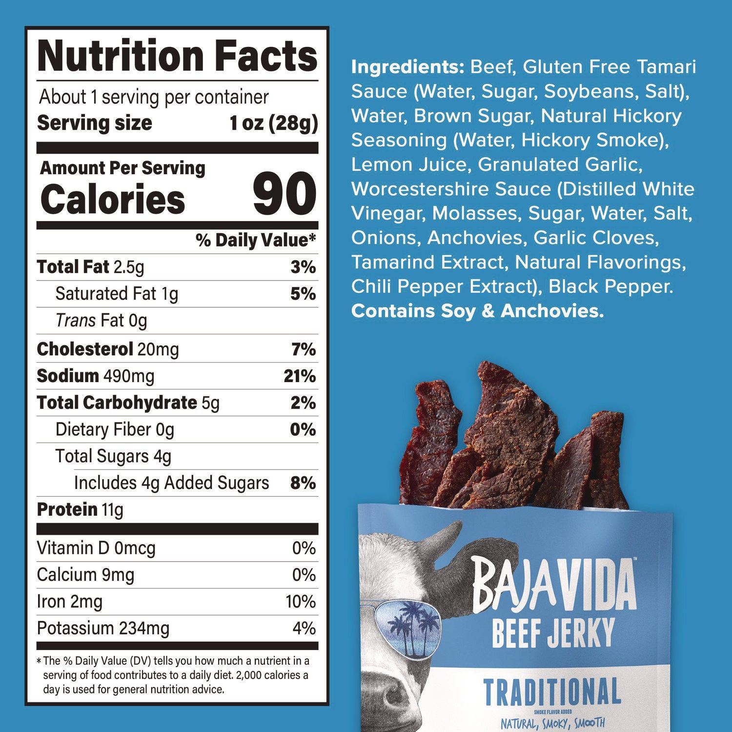 Baja Jerky Beef Jerky Traditional Snack Pack, Original, 1 oz Packet, 12/Carton