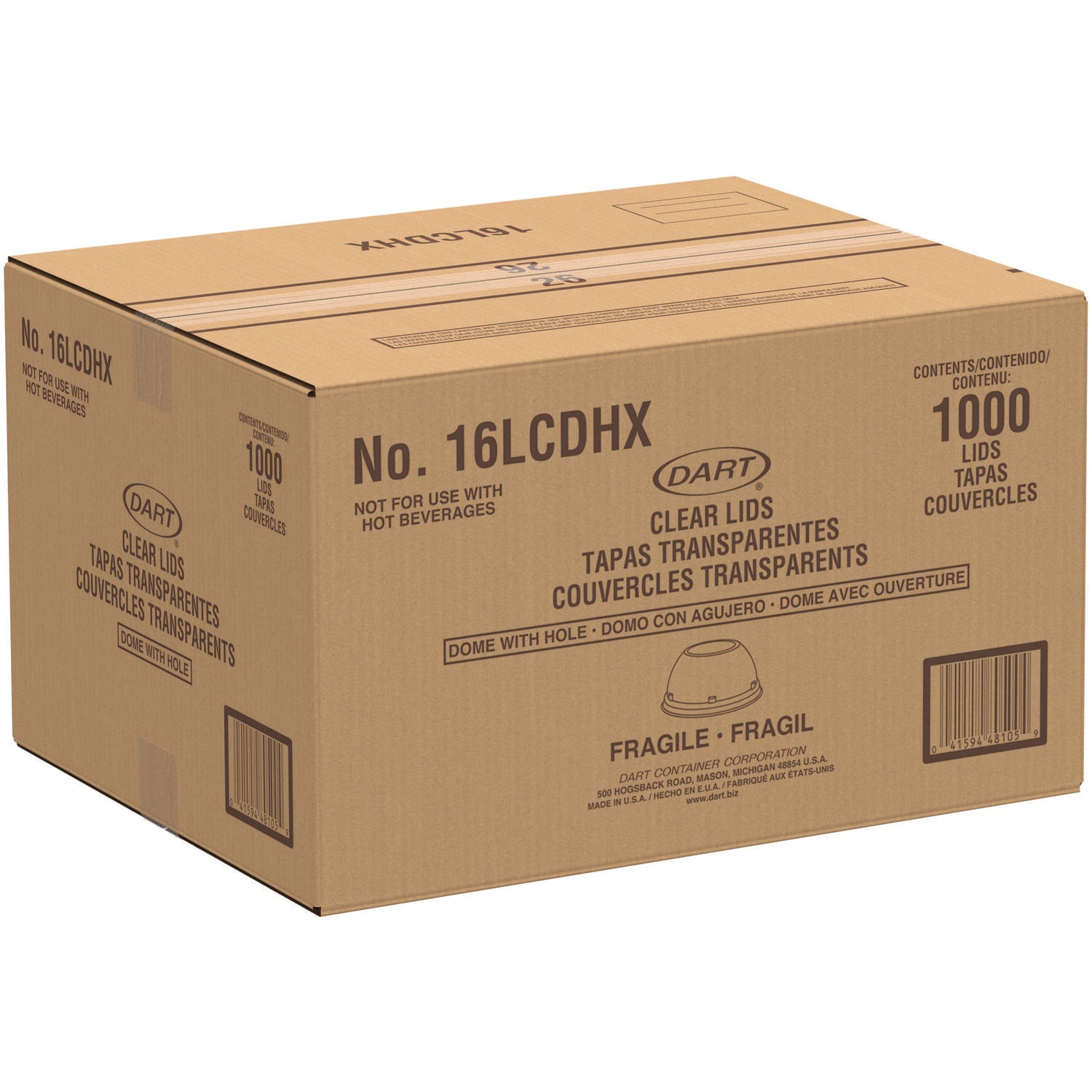 Dart® Dome-Top Sundae/Cold Cup Lids, Fits 12 oz to 24 oz Cold Cups, Plastic, Clear, 1,000/Carton