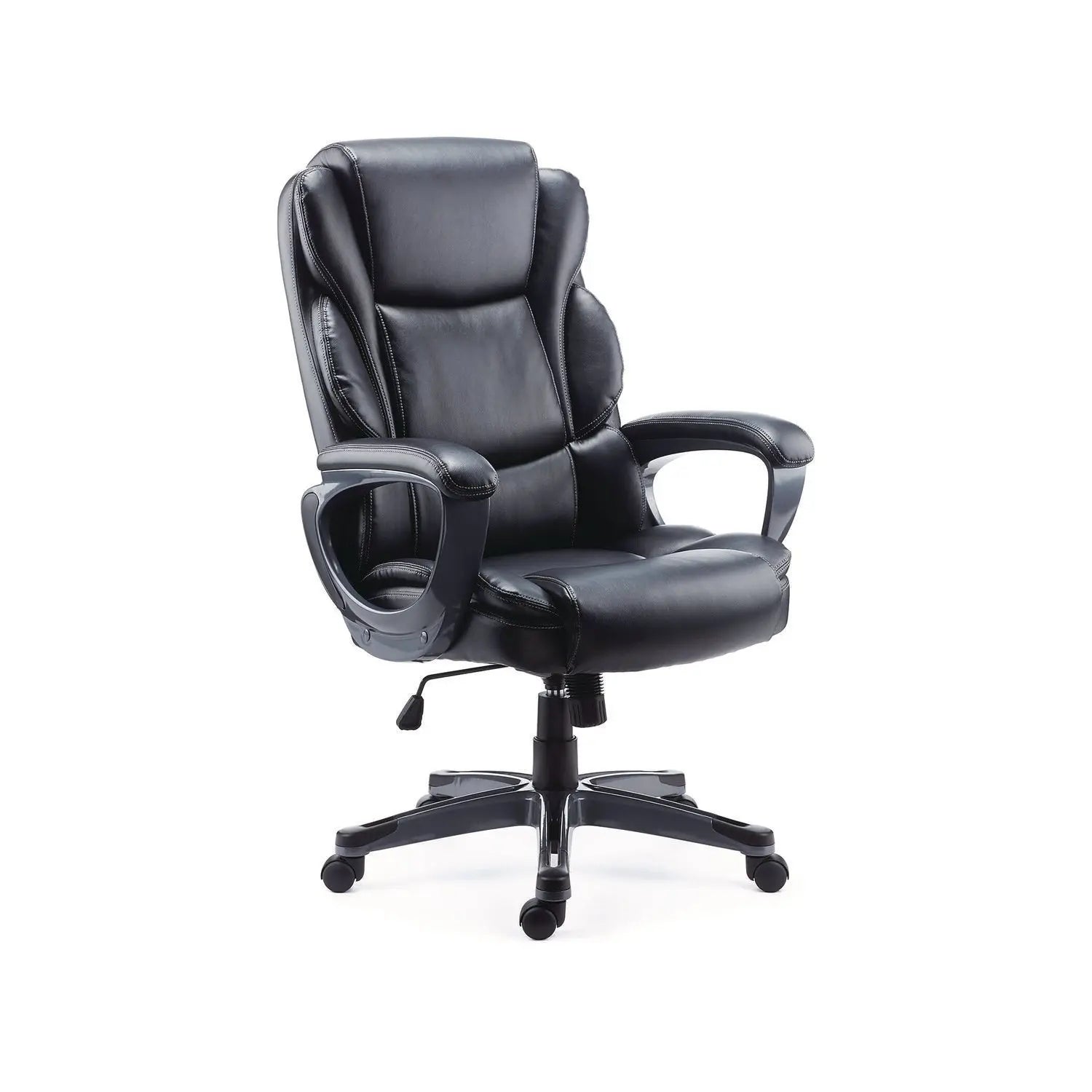 Kirkdale Bonded Leather Manager Chair, Supports Up to 275 lb, 16.18 to 22.76 Seat Height, Black Seat/Back, Black Base
