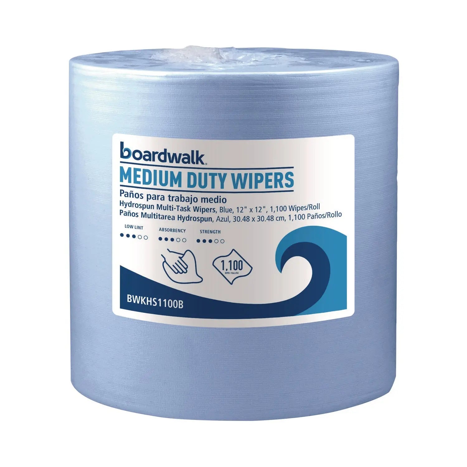 Hydrospun Wipers, Medium Duty, 12 x 12, Blue, 1,100/Roll