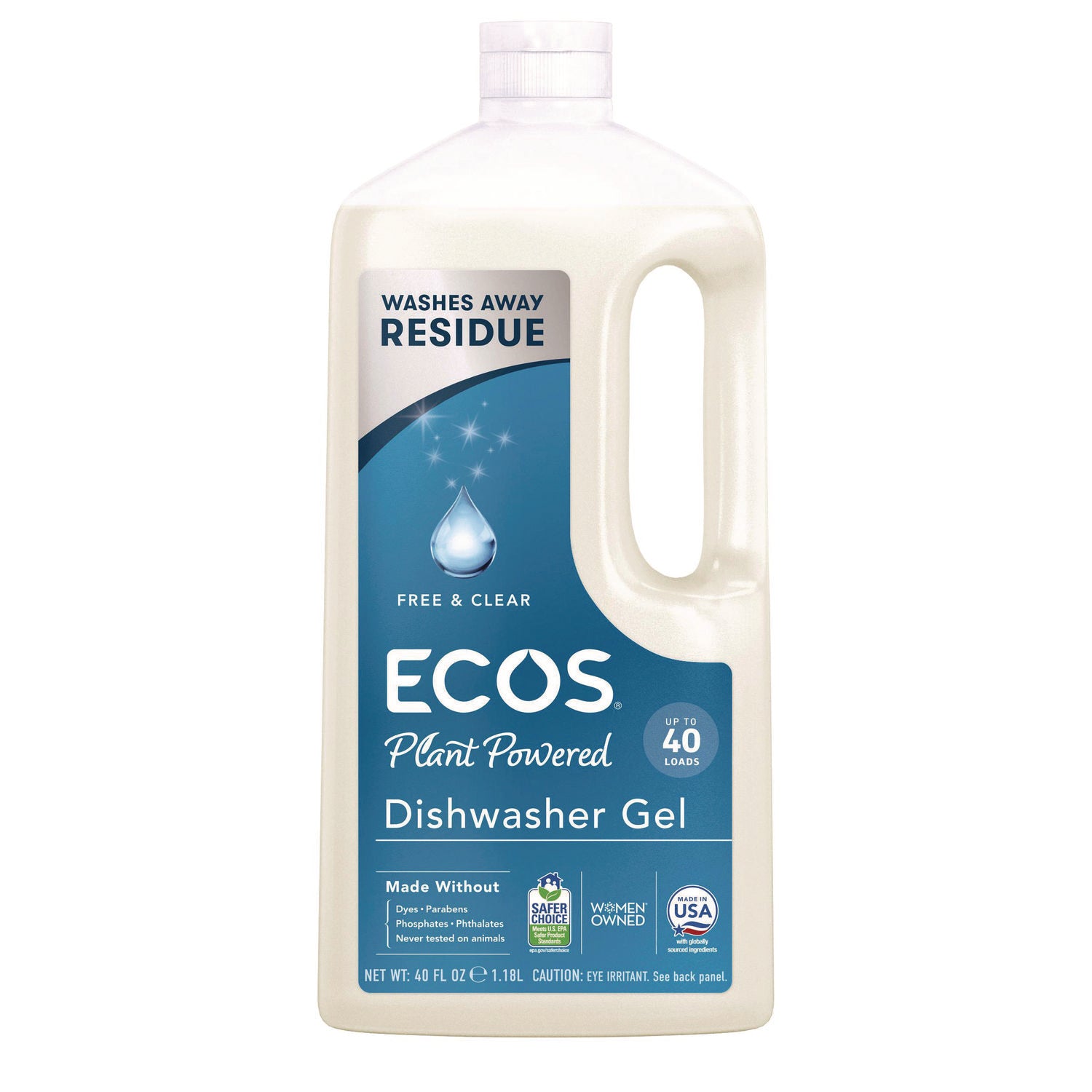 ECOS® Automatic Dishwasher Gel, Free and Clear, 40 oz Bottle, 8/Carton