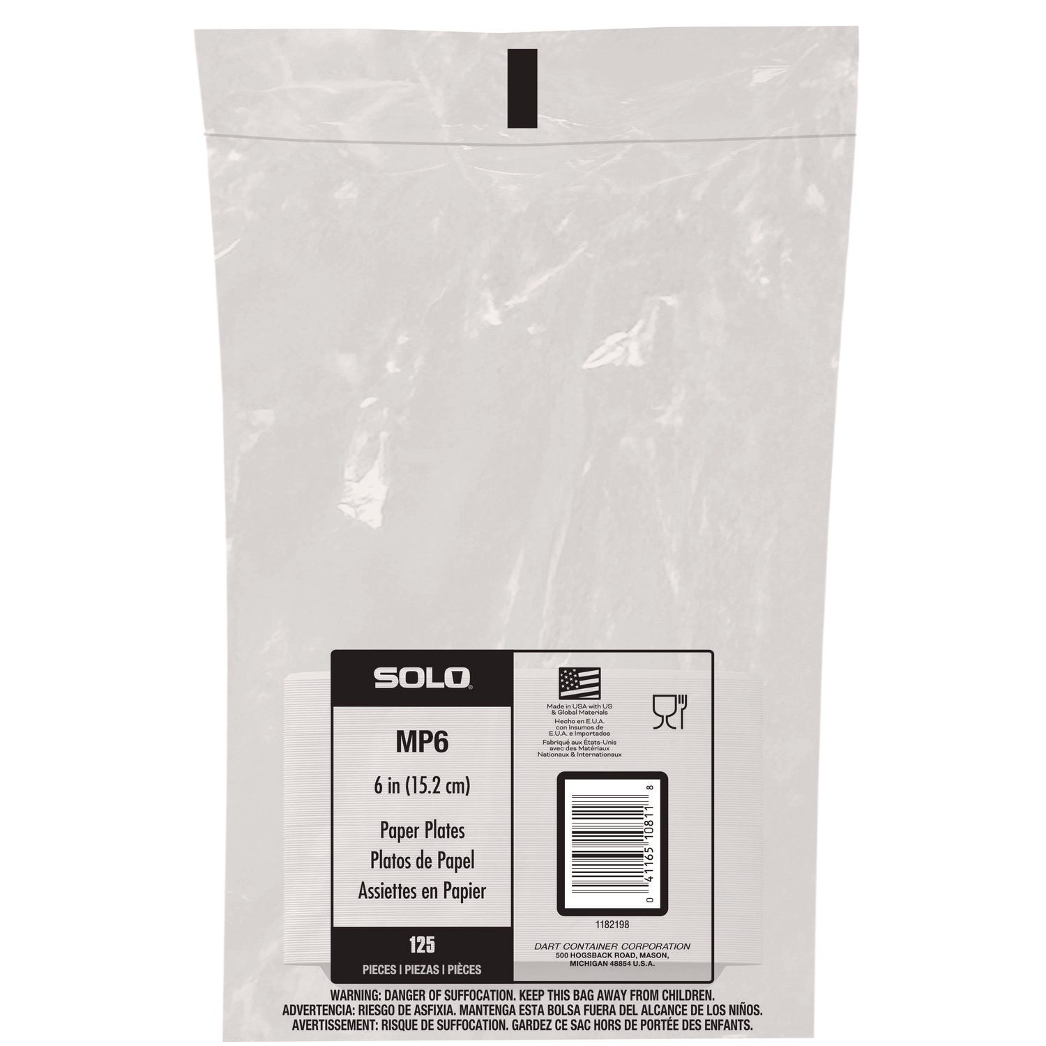 SOLO® Compostable Paper Dinnerware, ProPlanet Seal, Plate, 6" dia, White, 500/Carton