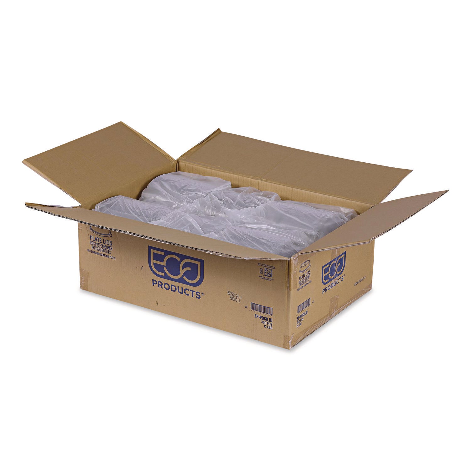 Eco-Products® 100% Recycled Content Round Plate Lids, Plastic, 9" dia x 1.5" h, Clear, 300/Carton