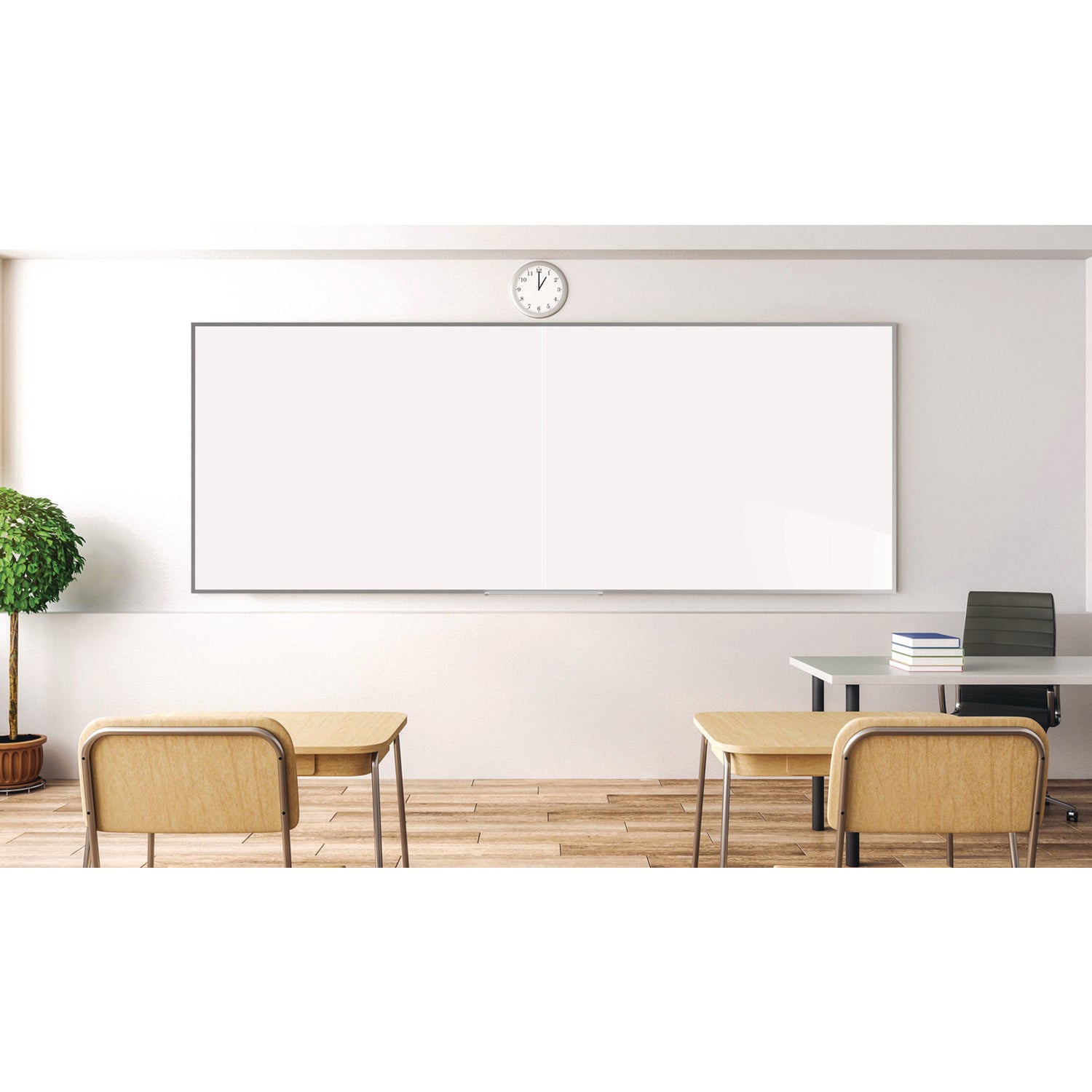 Ghent Two-Piece M2 Non-Magnetic Whiteboard with Aluminum Frame, 120.75" x 48.5", White Surface, Satin Aluminum Frame