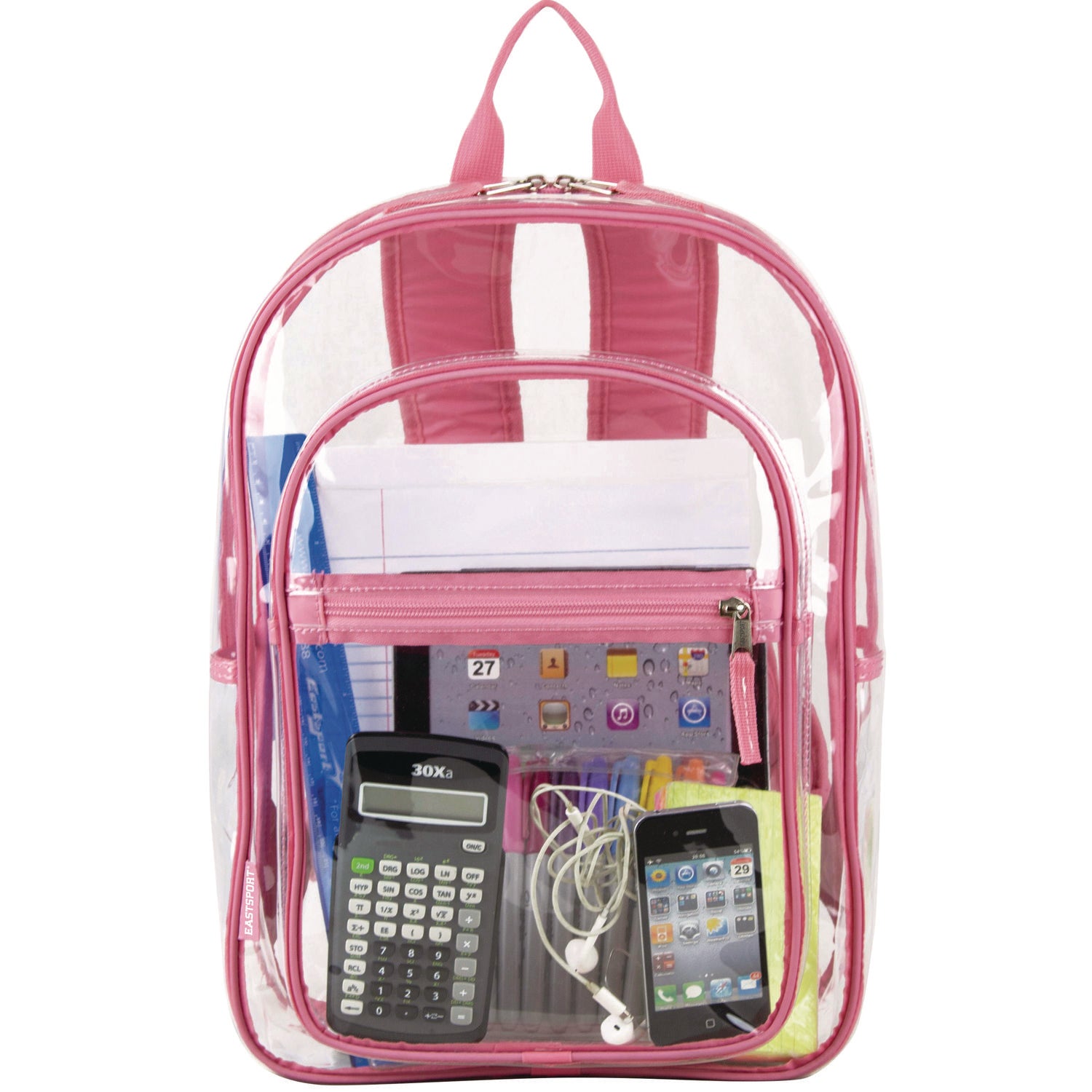 Eastsport® Clear with Color Trim Backpack, 11.5" x 5" x 16.5", Clear/Pink
