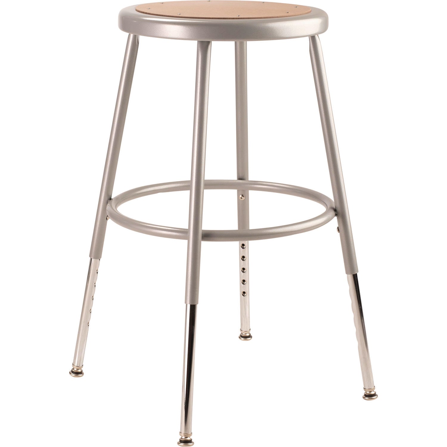 NPS® 6200 Series Height Adjustable Heavy Duty Steel Stool, Backless, Supports 500lb, 19" to 27" Seat Height, Brown Seat, Gray Base