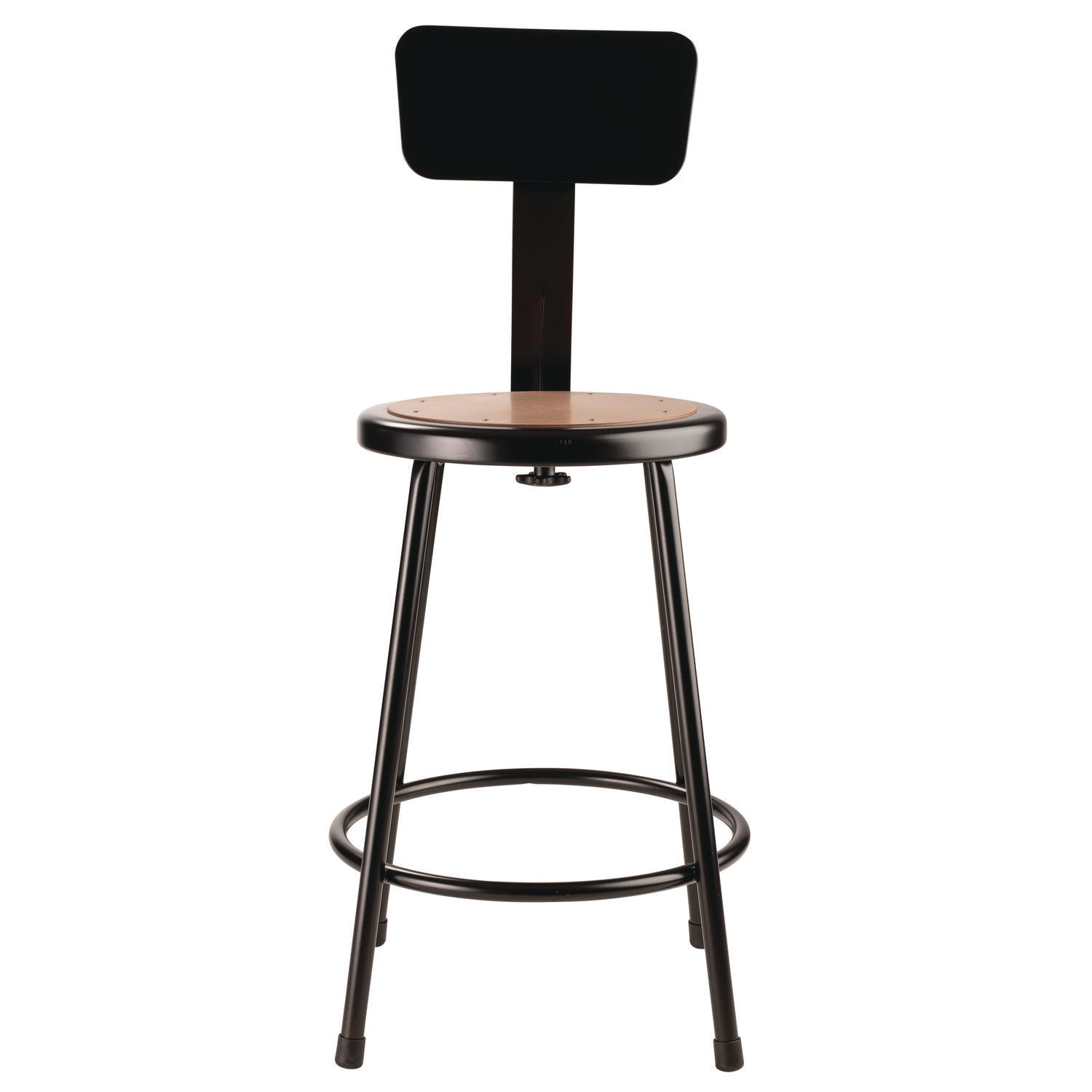 NPS® 6200 Series Heavy Duty Steel Stool With Backrest, Supports Up to 500 lb, 24" Seat Height, Brown Seat, Black Back/Base