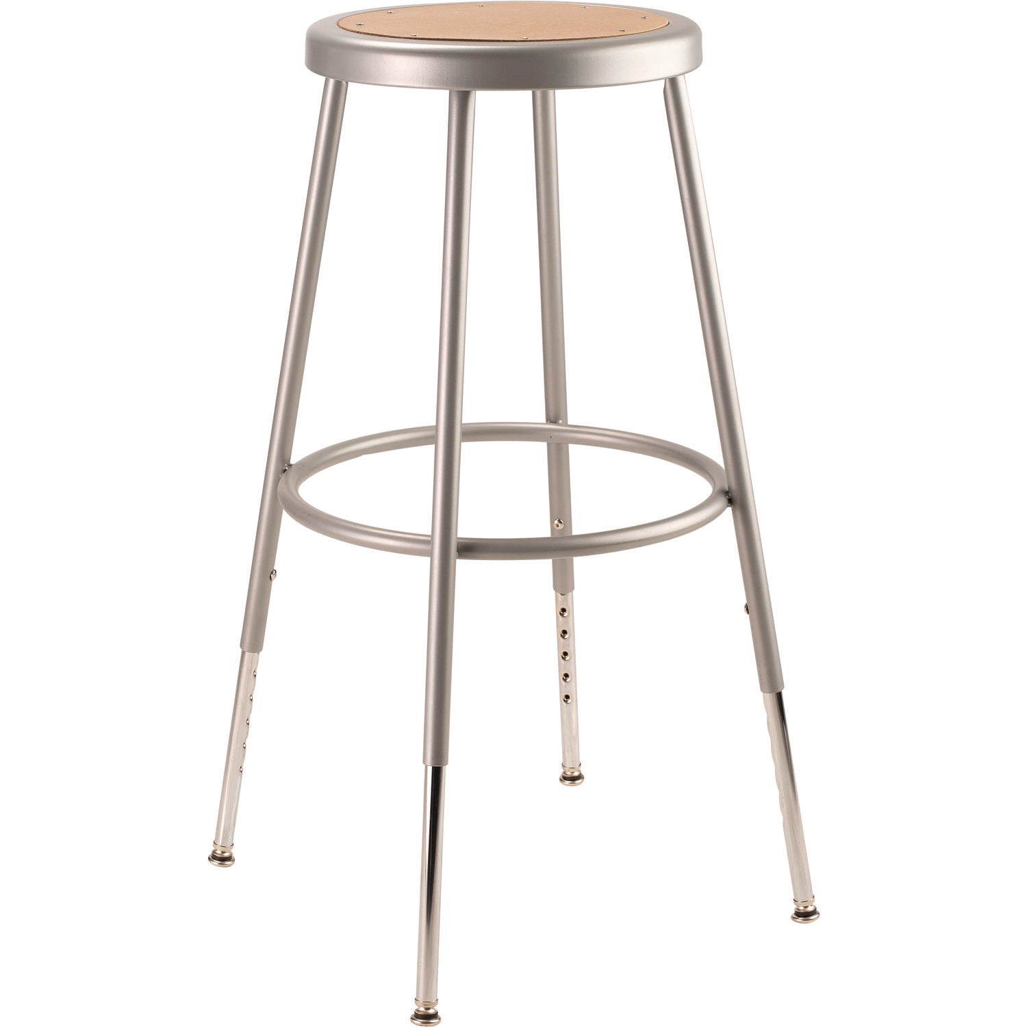 NPS® 6202 Series Height Adjustable Heavy Duty Steel Stool, Backless, Supports 500 lb, 25" to 33" Seat Height, Brown Seat/Gray Base