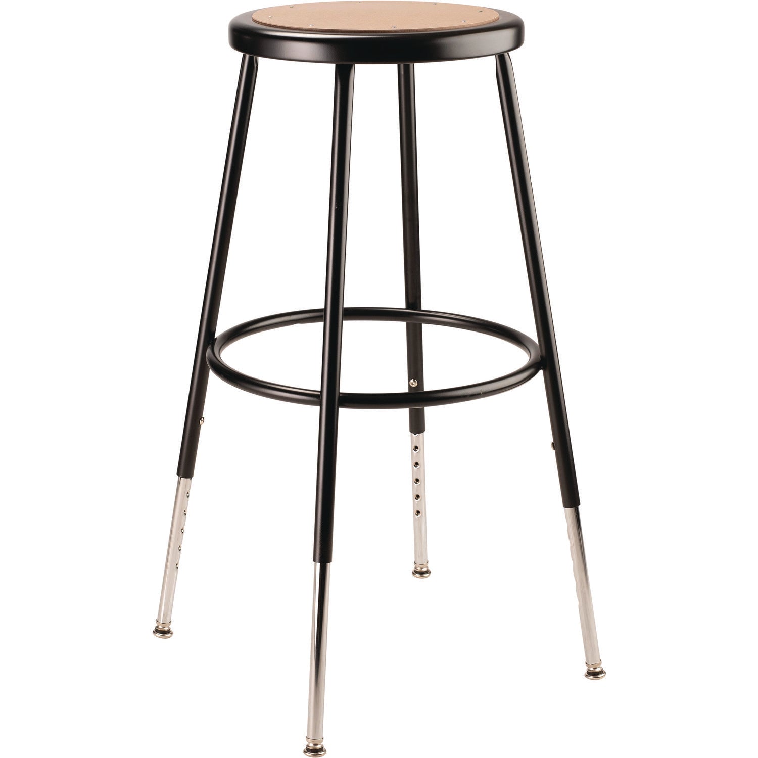 NPS® 6200 Series Height Adjustable Heavy Duty Steel Stool, Backless, Supports 500lb, 25" to 33" Seat Height, Brown Seat/Black Base