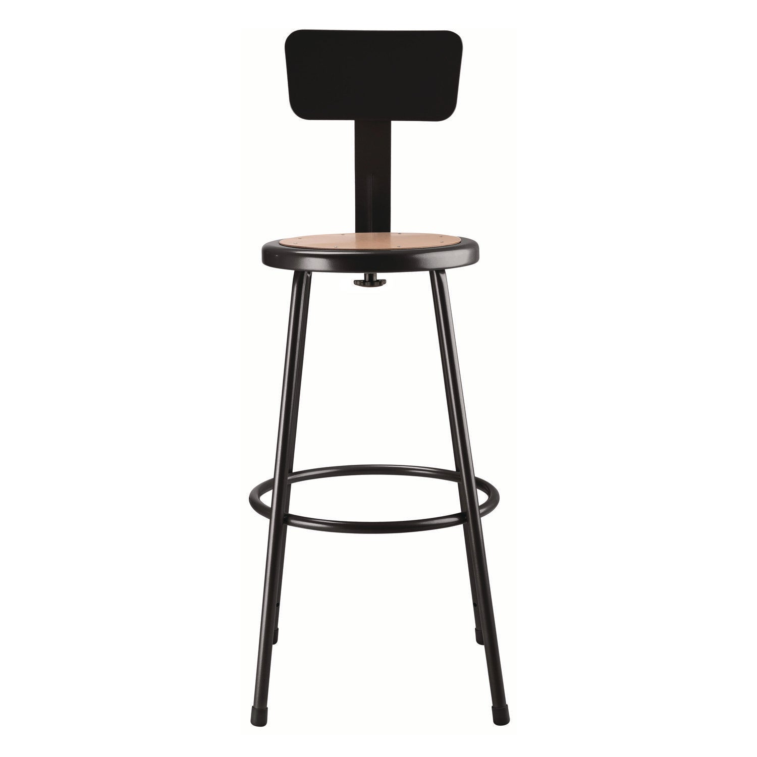 NPS® 6200 Series Heavy Duty Steel Stool With Backrest, Supports Up to 500 lb, 30" Seat Height, Brown Seat, Black Back/Base