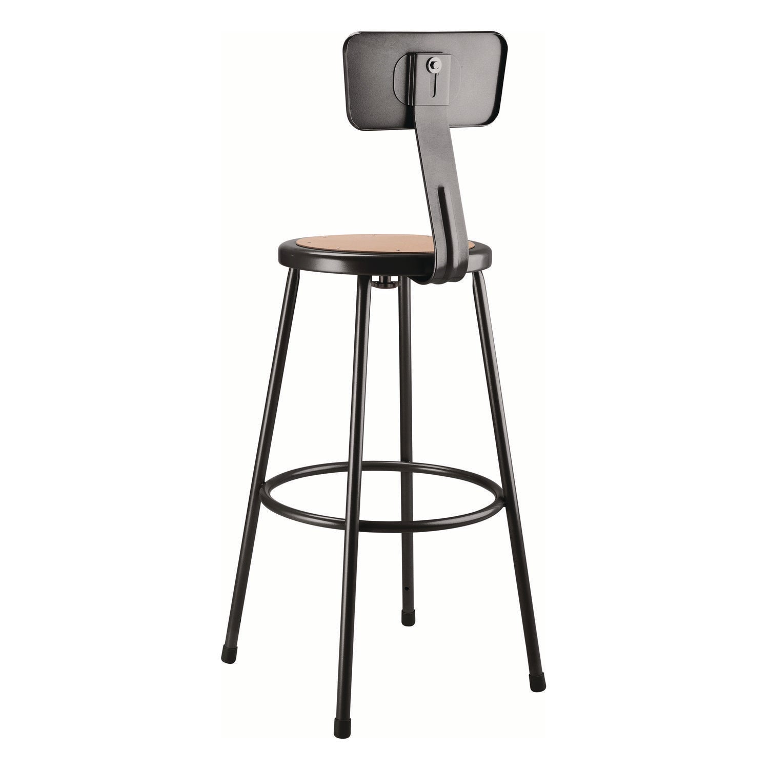 NPS® 6200 Series Heavy Duty Steel Stool With Backrest, Supports Up to 500 lb, 30" Seat Height, Brown Seat, Black Back/Base