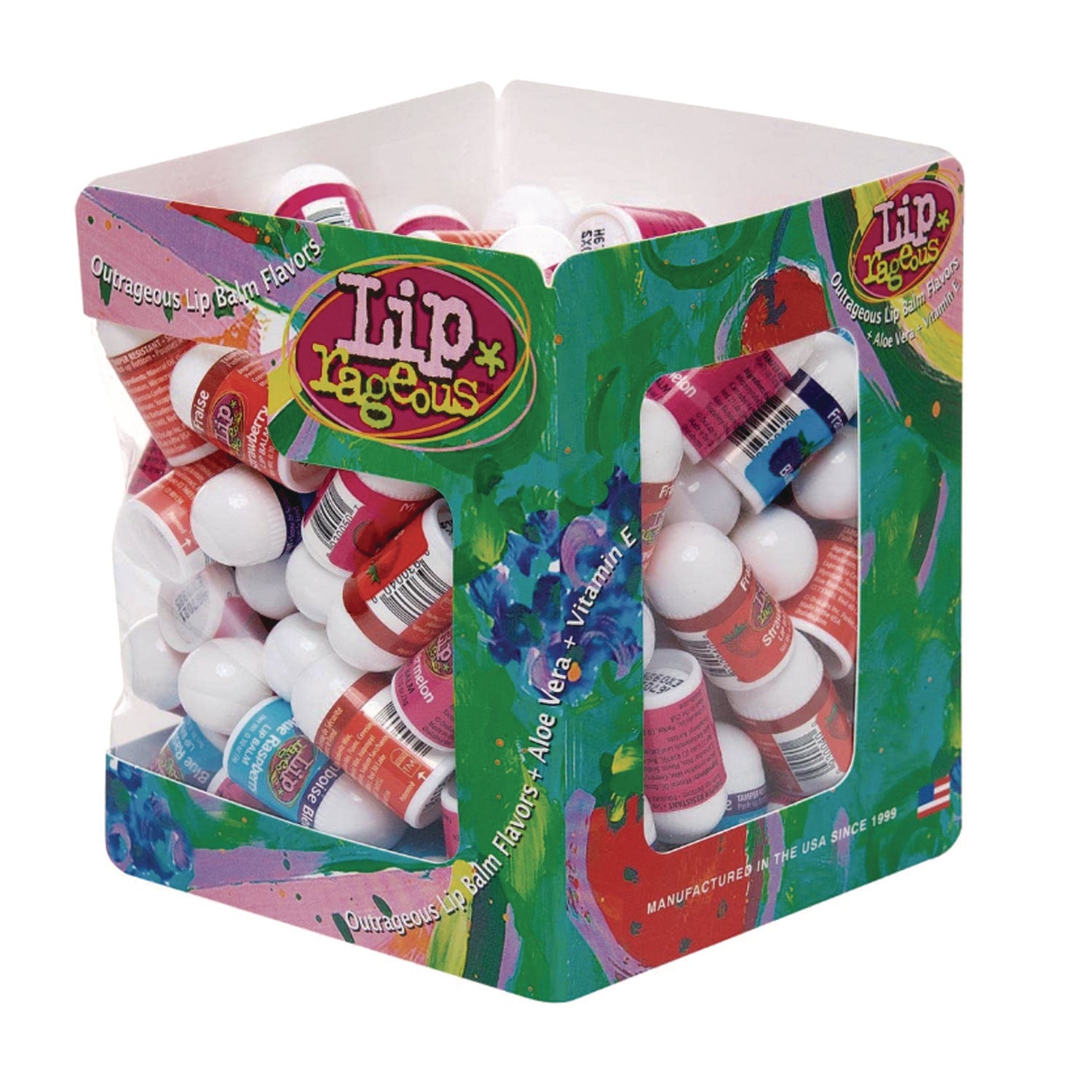 Lip Rageous Lip Balm with Aloe Vera and Vitamin E, Assorted, 0.1 oz Tube, 100/Box