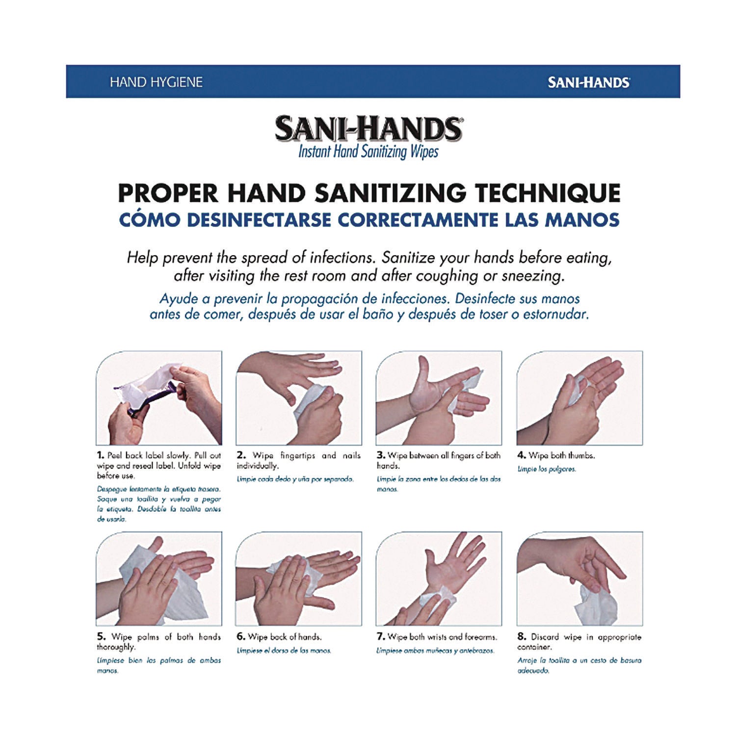 Sani Professional® PDI Sani-Hands Instant Hand Sanitizing Wipes, 7.5 x 6, Unscented, White, 220/Canister, 6 Canisters/Carton