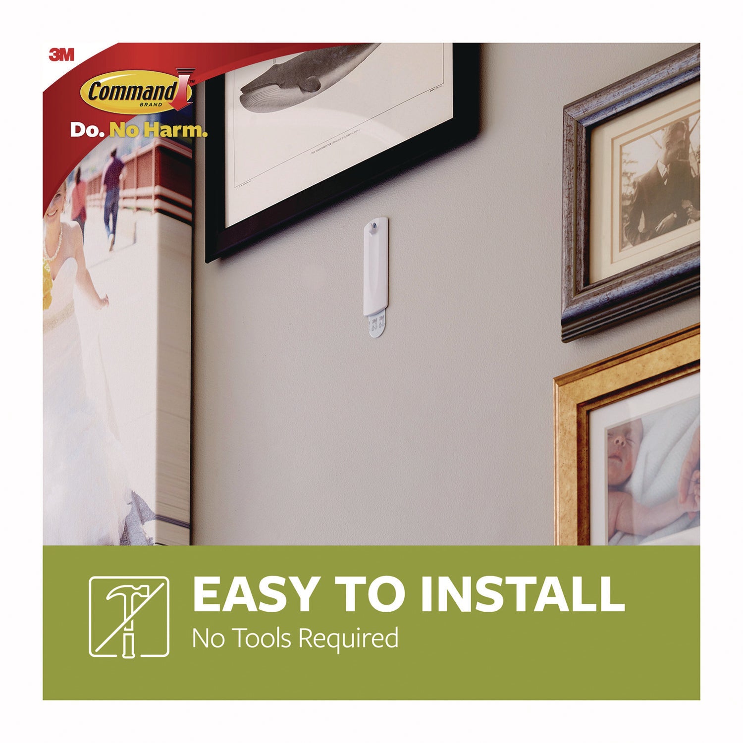 Command™ Sawtooth Picture Hanger, One Hanger, Two Strips, White, Supports 4 lbs