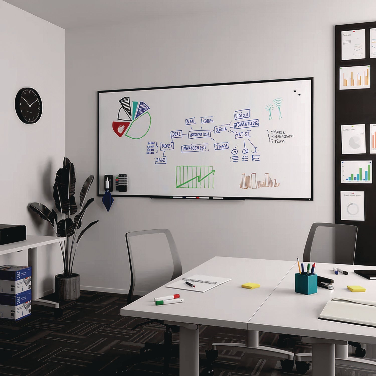 TRU RED™ Magnetic Steel Dry Erase Board, 48" x 96", White Surface, Black Aluminum Frame