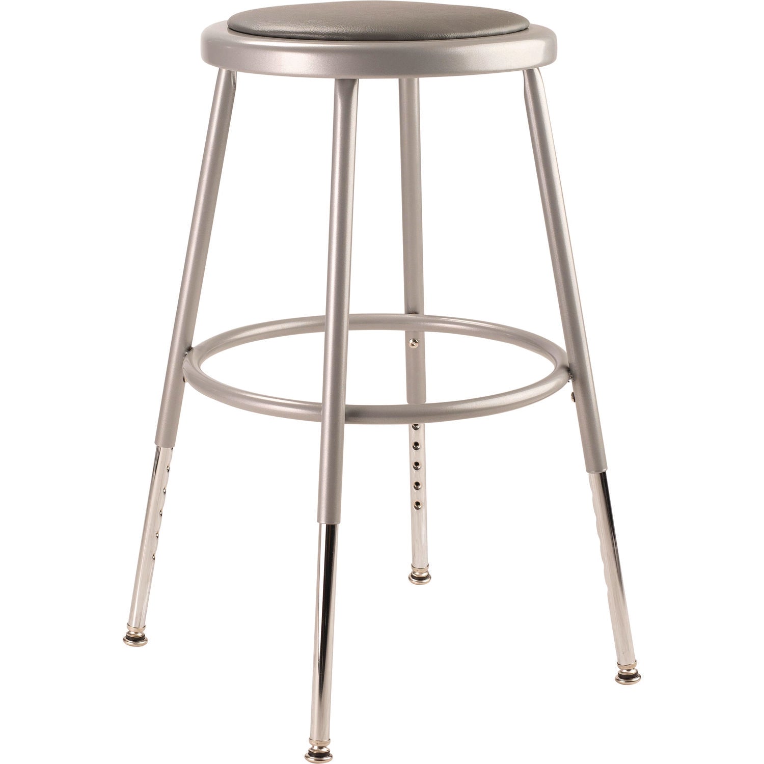 NPS® 6400 Series Height Adjustable HD Vinyl Padded Steel Stool, Backless, Supports 500 lb, 18.5"-26.5" Seat Height, Gray Seat/Base