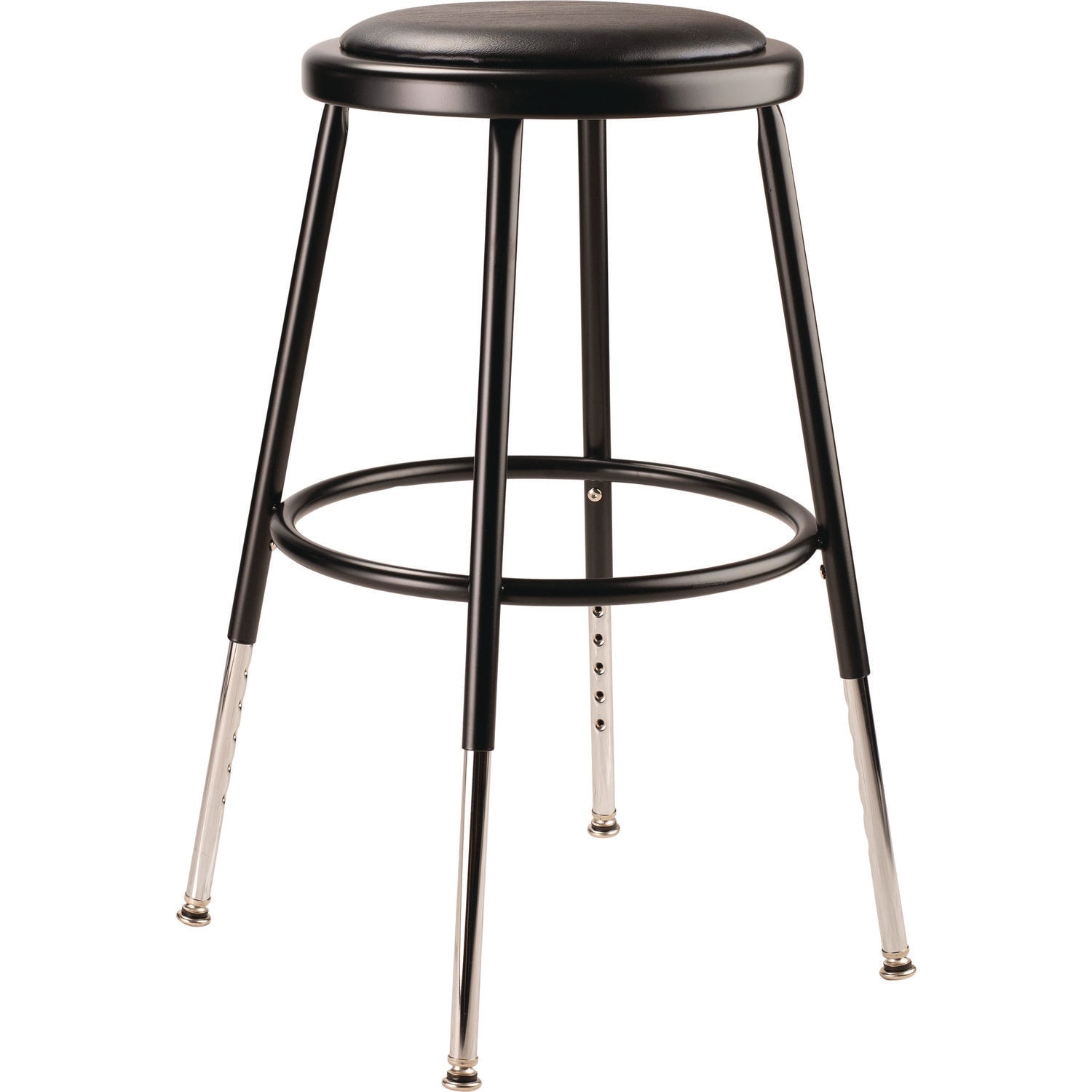 NPS® 6400 Series Height Adjustable HD Vinyl Padded Steel Stool, Backless, Supports 500lb, 18.5"-26.5" Seat Height, Black Seat/Base