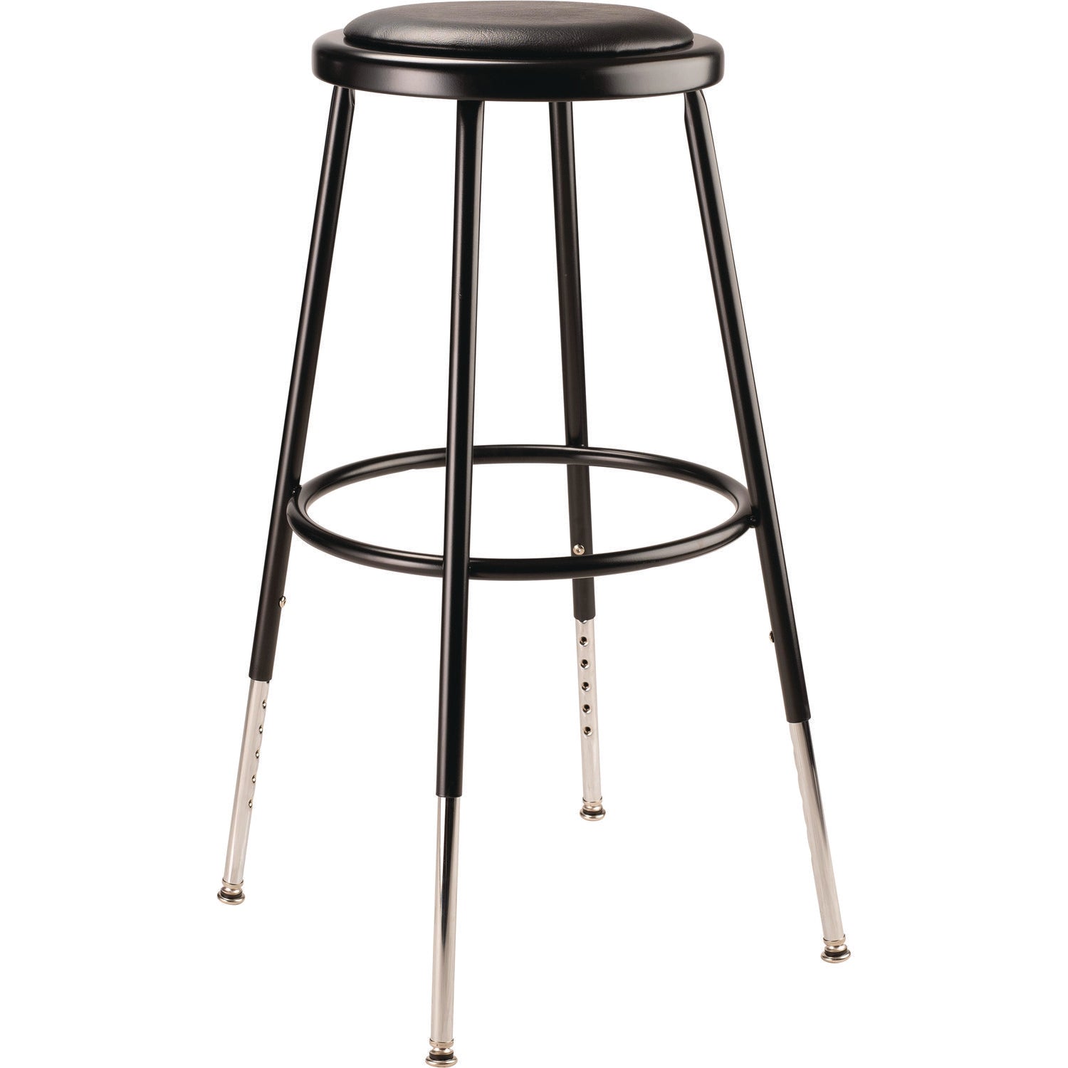 NPS® 6400 Series Height Adjustable Heavy Duty Vinyl Padded Steel Stool, Supports 500 lb, 25" to 33" Seat Height, Black Seat/Base