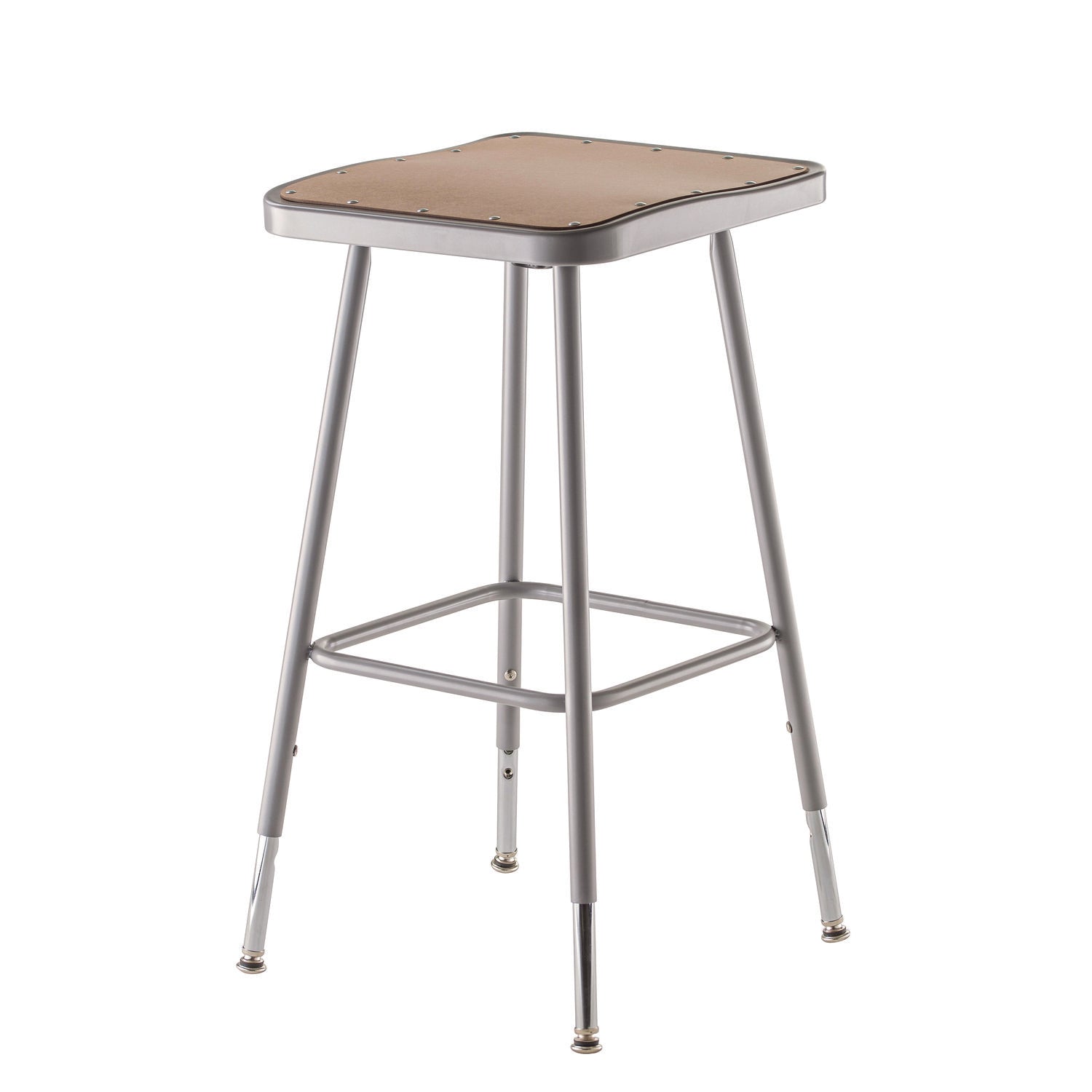NPS® 6300 Series Height Adjust Heavy Duty Square Seat Steel Stool, Backless, 500lb, 23.75" to 31.75" Height, Brown Seat, Gray Base