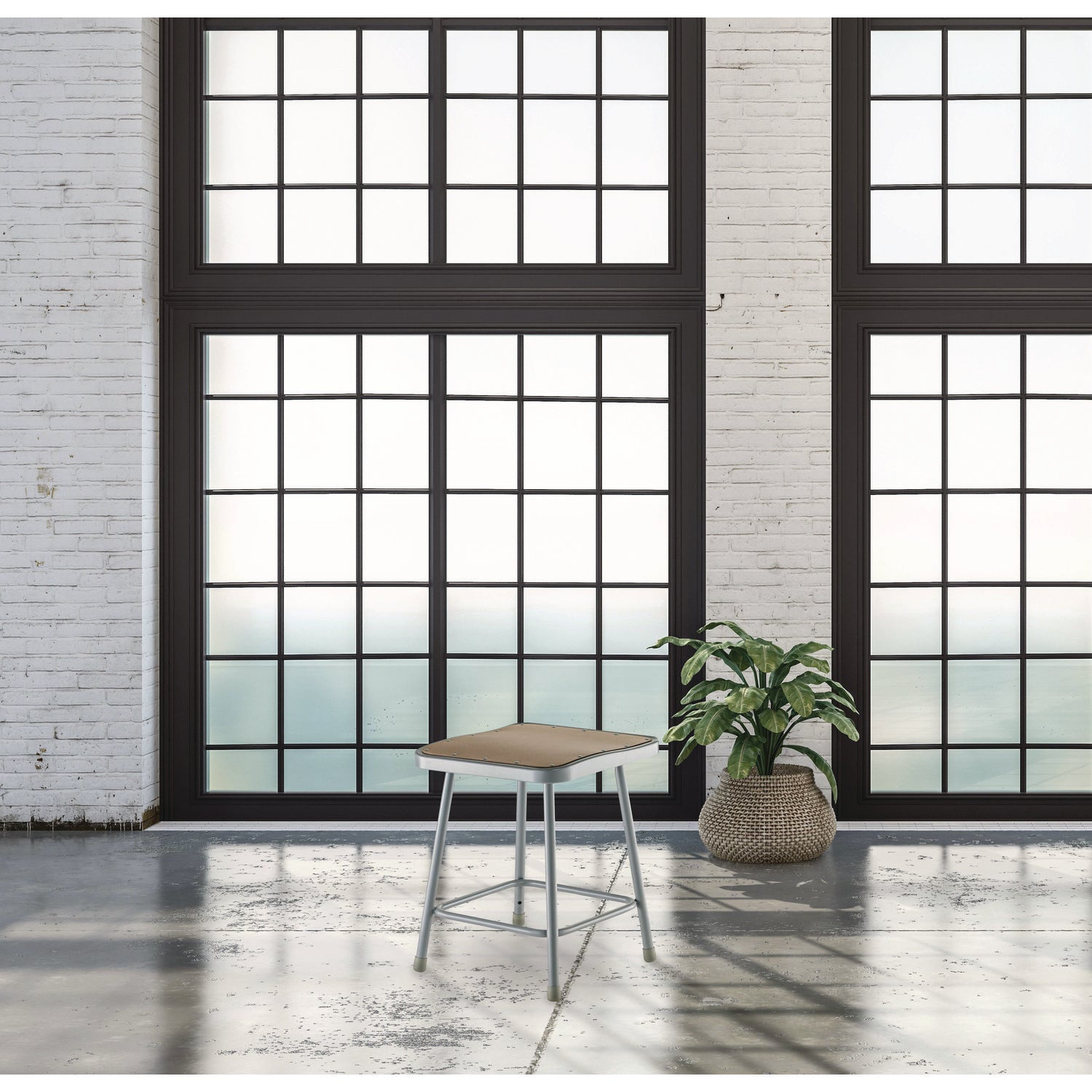 NPS® 6300 Series Heavy Duty Square Seat Steel Stool, Backless, Supports Up to 500 lb, 17.5" Seat Height, Brown Seat, Gray Base